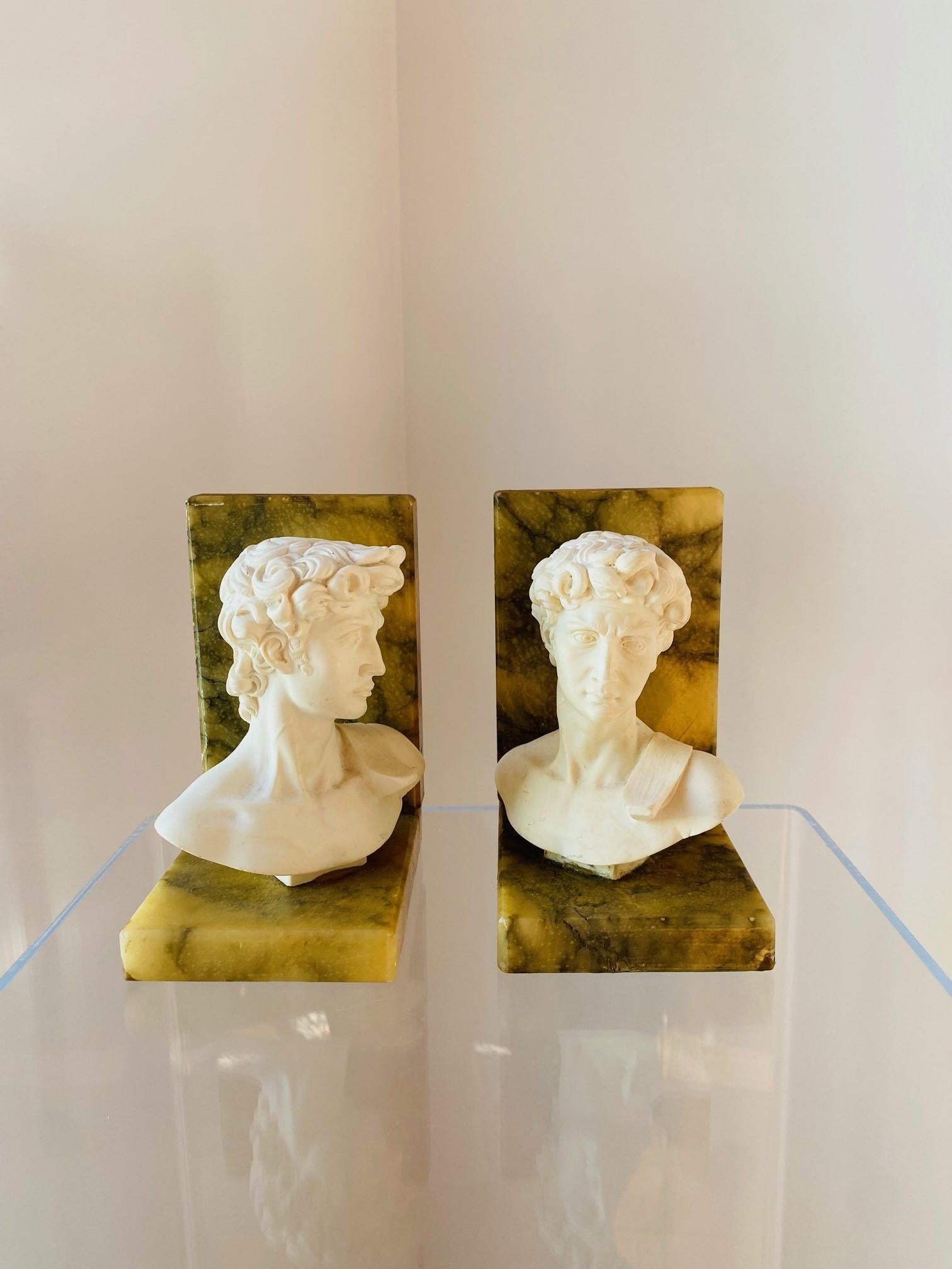 Set of Vintage Alabaster Marble Hellenistic Bust Bookends From Italy For Sale 4