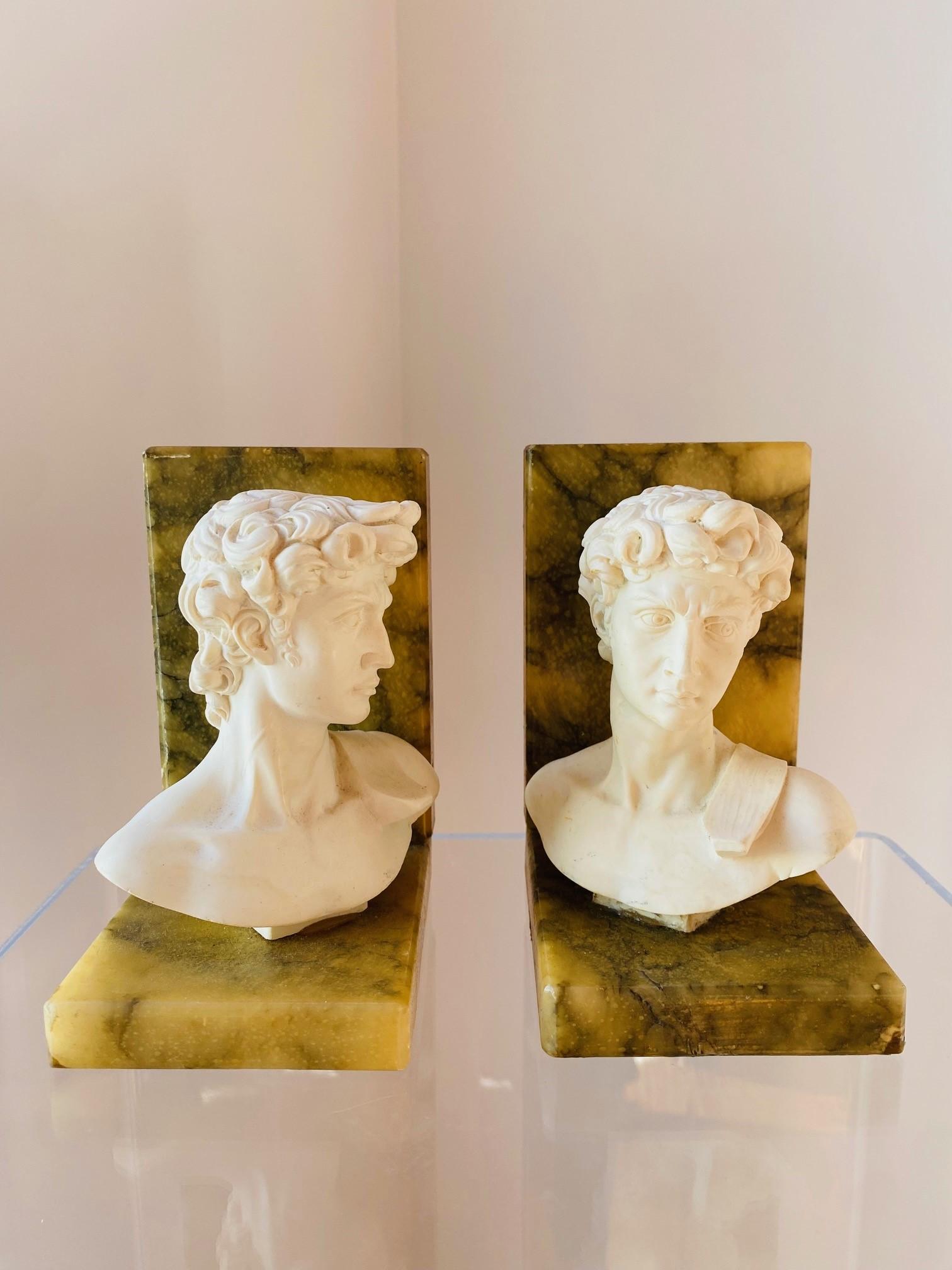 Set of Vintage Alabaster Marble Hellenistic Bust Bookends From Italy For Sale 5