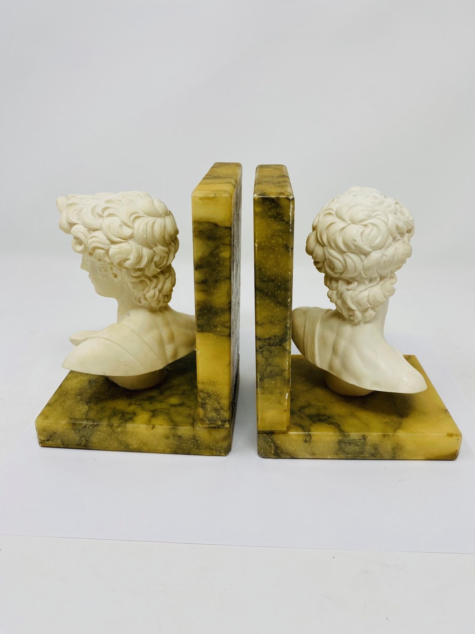 Set of Vintage Alabaster Marble Hellenistic Bust Bookends From Italy For Sale 2