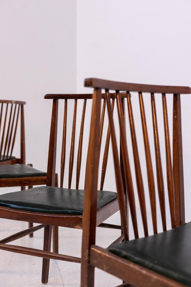 Set of Vintage American Leather and Wood Chairs For Sale at 1stDibs