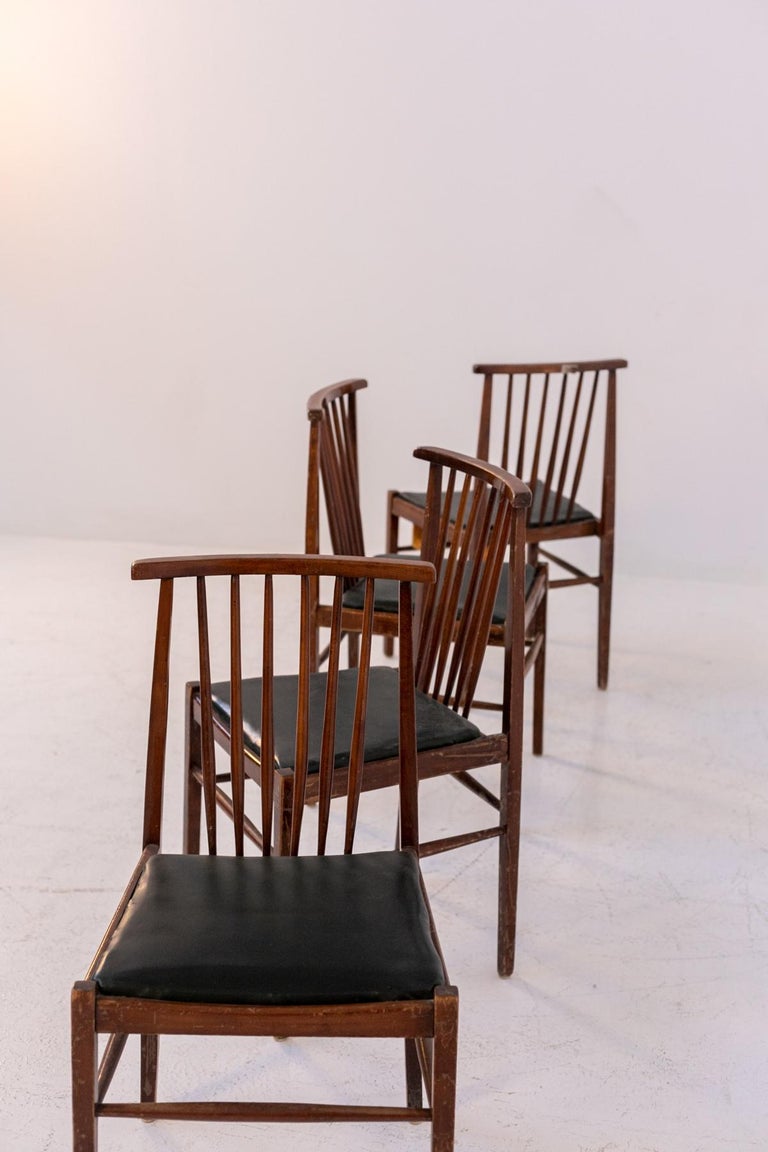 Set of Vintage American Leather and Wood Chairs For Sale at 1stDibs
