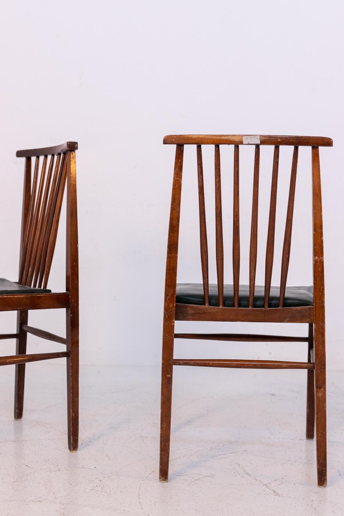 Set of Vintage American Leather and Wood Chairs For Sale 2