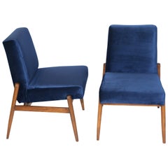 Set of Vintage Armchairs in Blue Velvet from 1970s