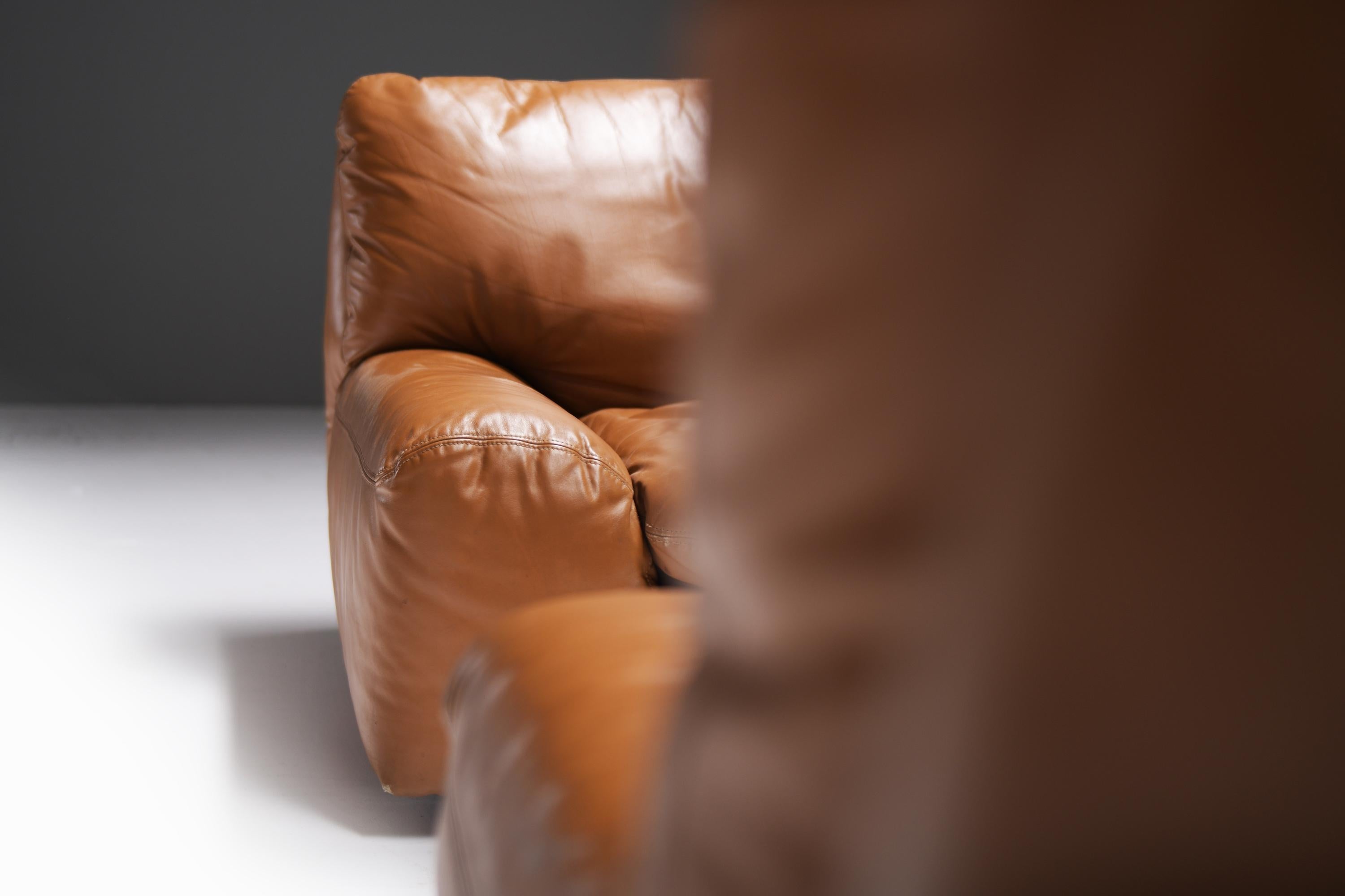 Set of vintage Bengodi sofas in cognac leather by Cini Boeri for Arflex Italy 3