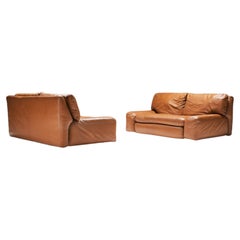 Set of vintage Bengodi sofas in cognac leather by Cini Boeri for Arflex Italy