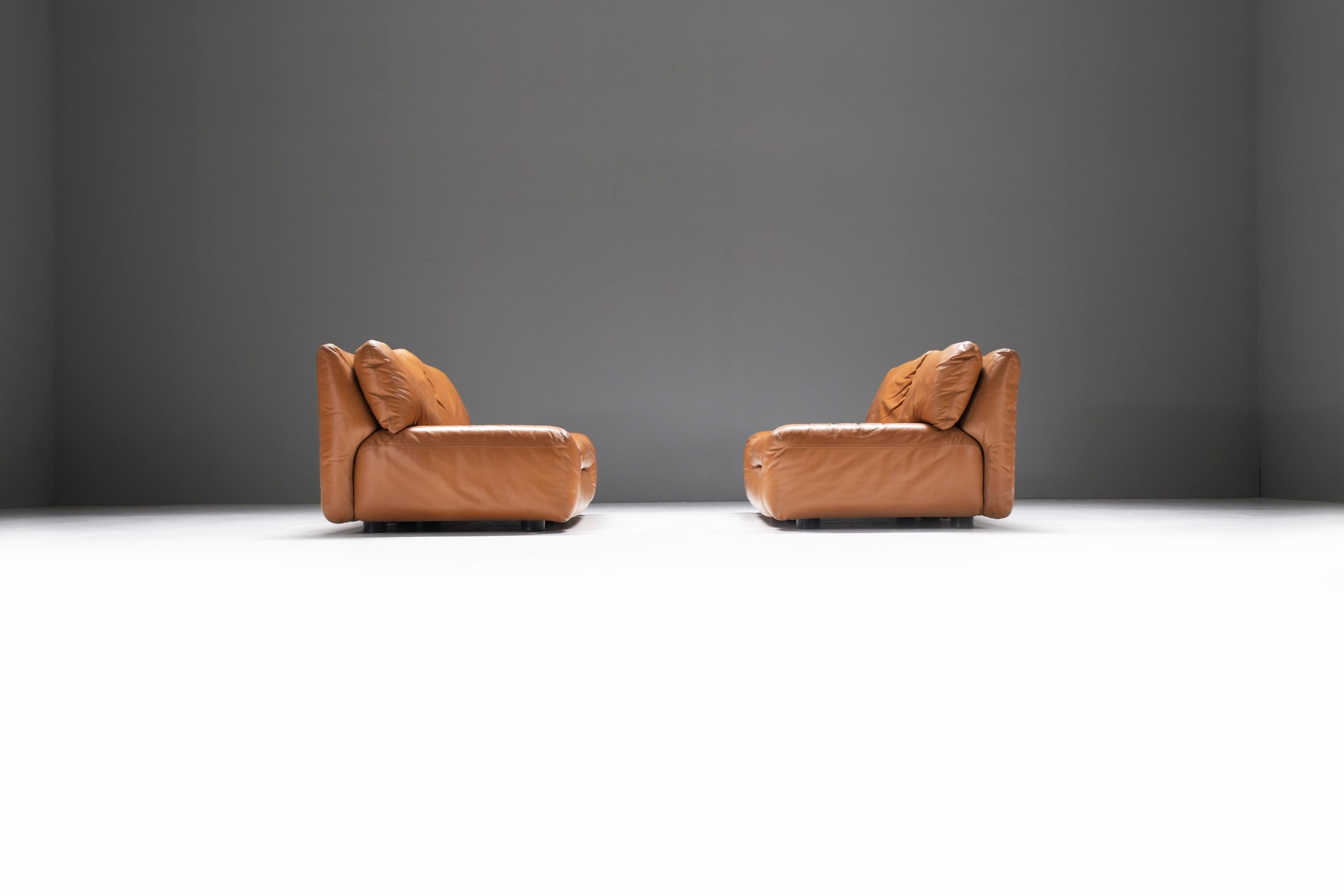 Stunning and rare vintage Bengodi sofa’s in their original cognac leather.
Designed by Cini Boeri for Arflex Italy. 

Maria Cristina Mariani Dameno (19 June 1924 – 9 September 2020), known as Cini Boeri, was an Italian architect and designer.  She