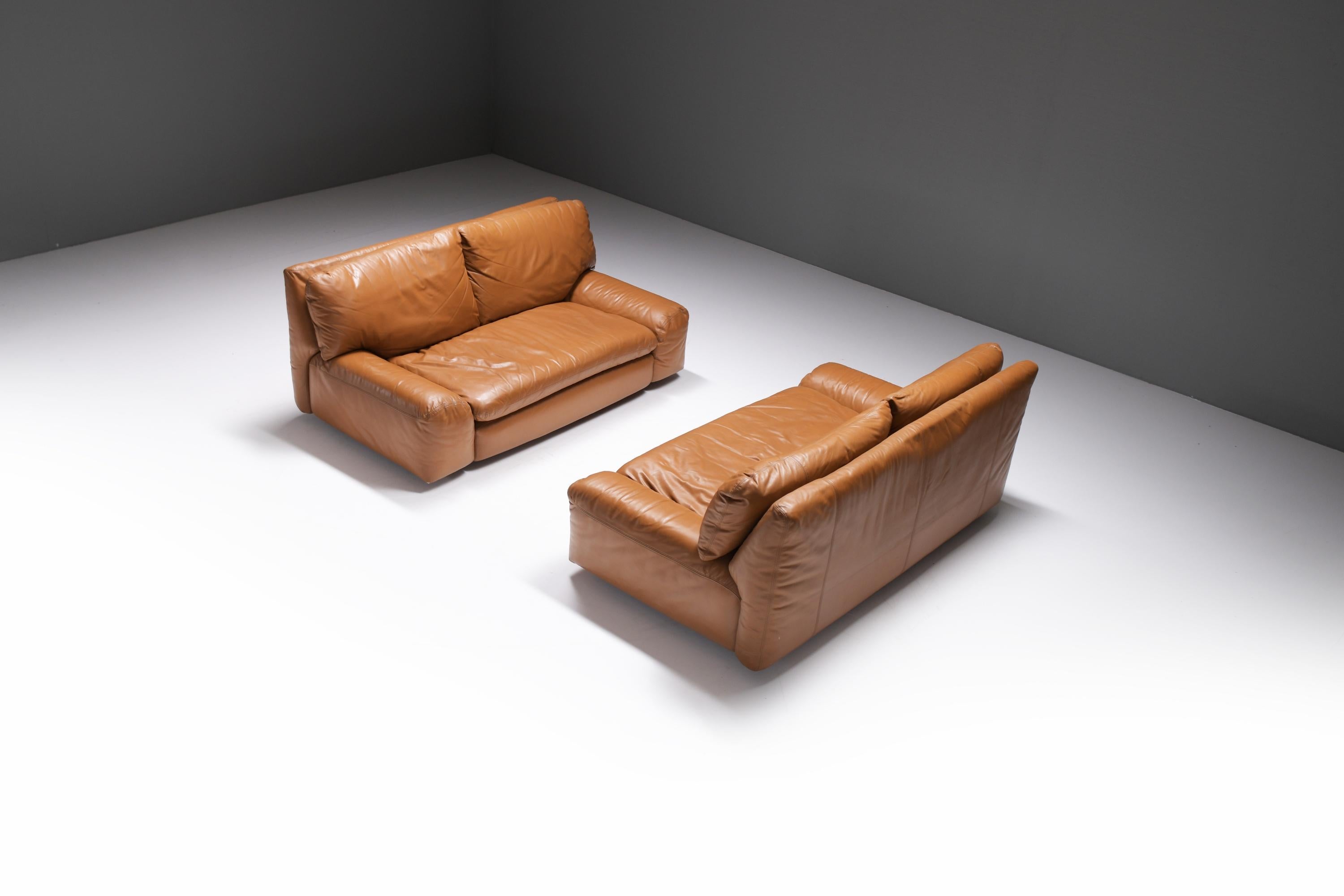 Mid-Century Modern Set of vintage Bengodi sofas in cognac leather by Cini Boeri for Arflex Italy