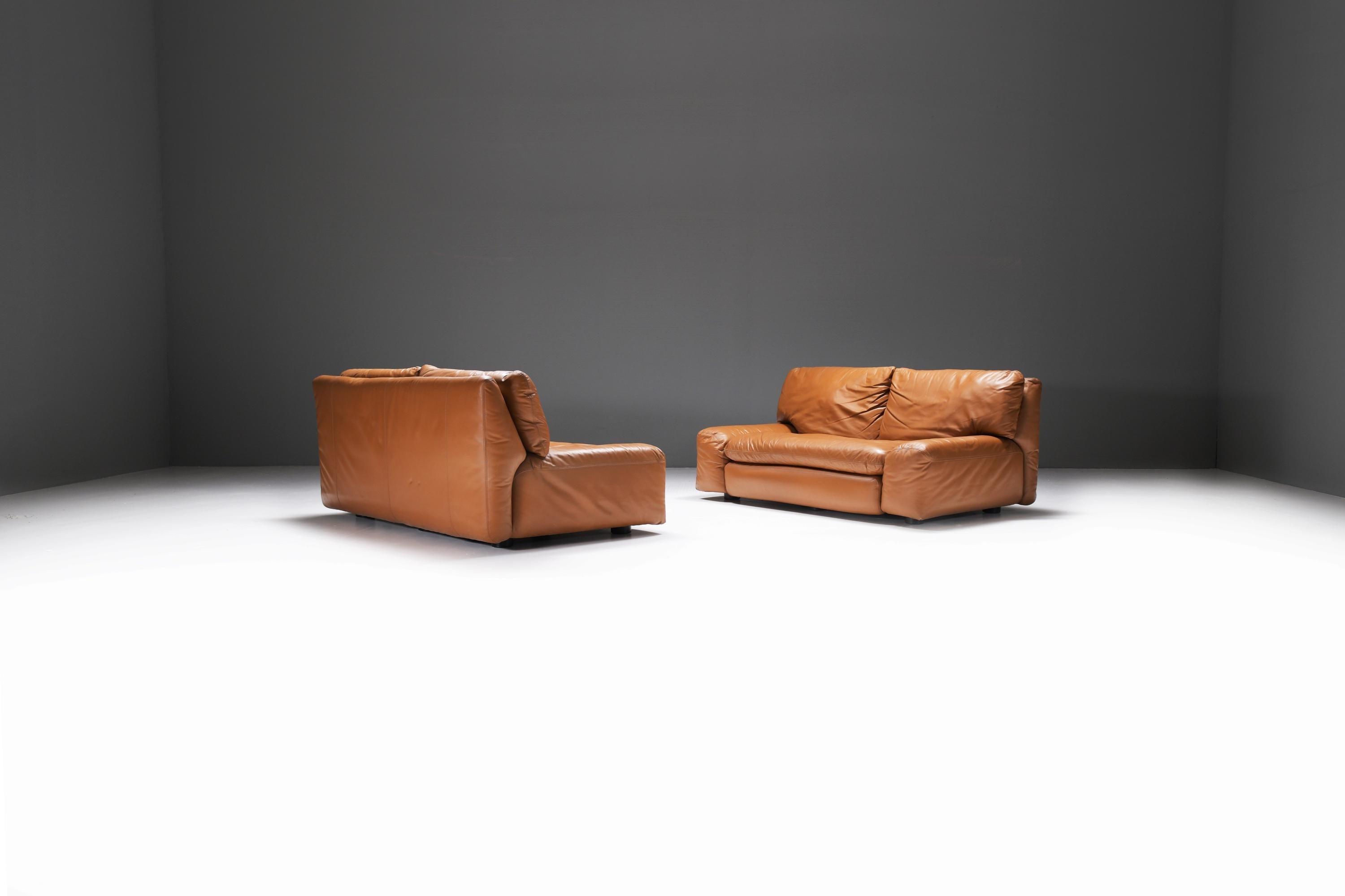 Set of vintage Bengodi sofas in cognac leather by Cini Boeri for Arflex Italy In Good Condition In Buggenhout, Oost-Vlaanderen