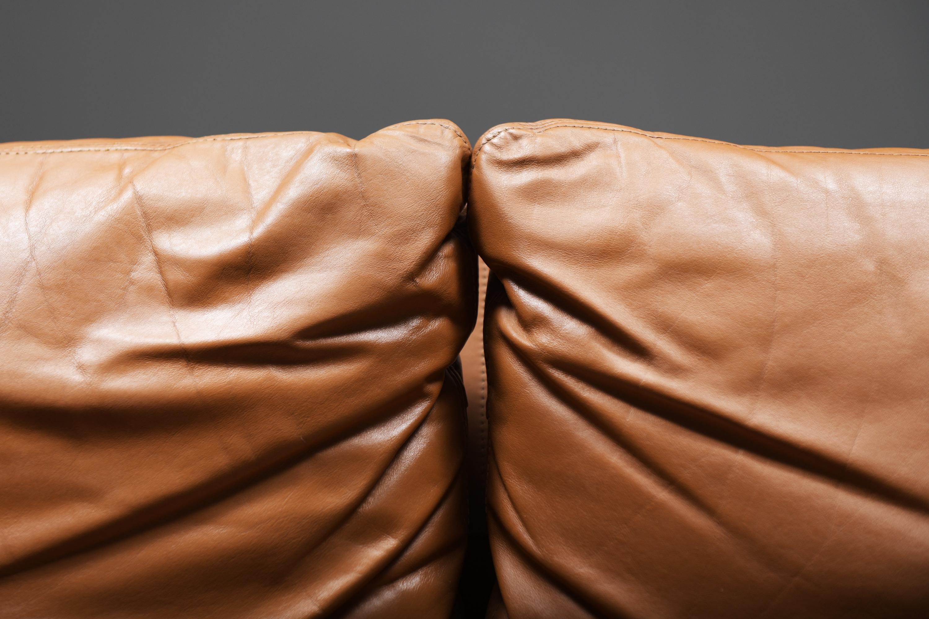 Leather Set of vintage Bengodi sofas in cognac leather by Cini Boeri for Arflex Italy