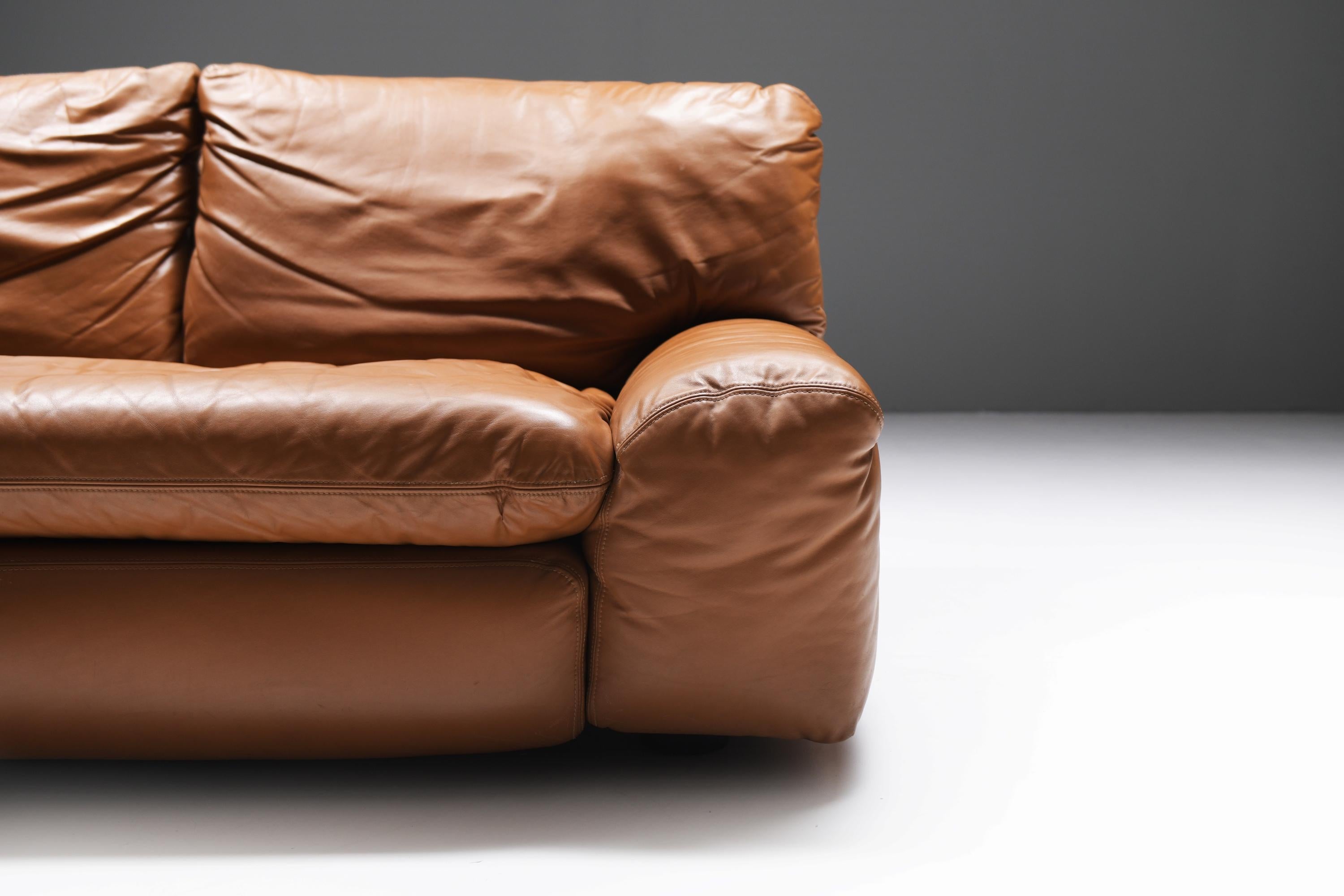 Set of vintage Bengodi sofas in cognac leather by Cini Boeri for Arflex Italy 1
