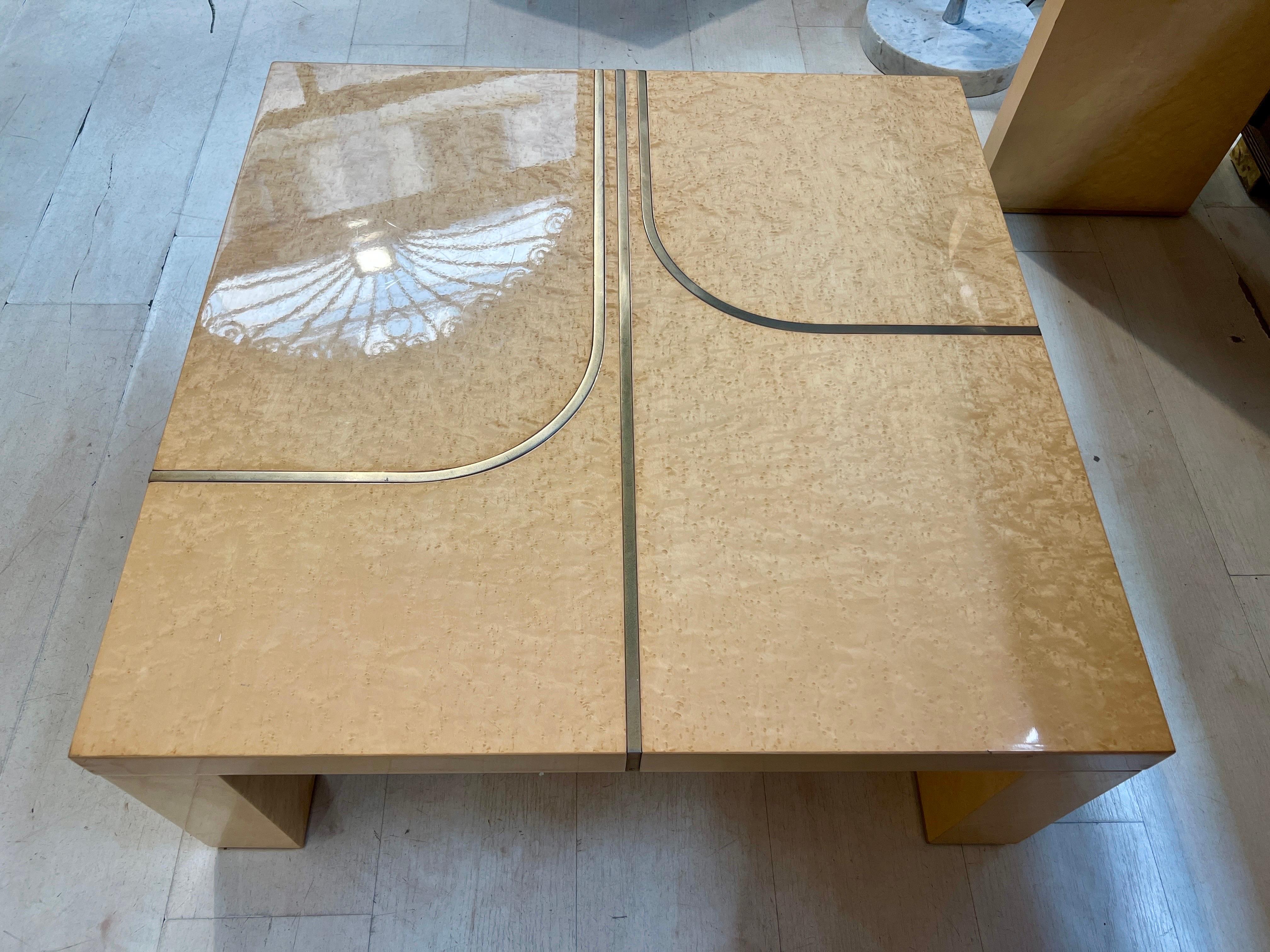 Set of Vintage Birch Burl Console and Coffee Table with Brass Inlays, 1970 For Sale 10