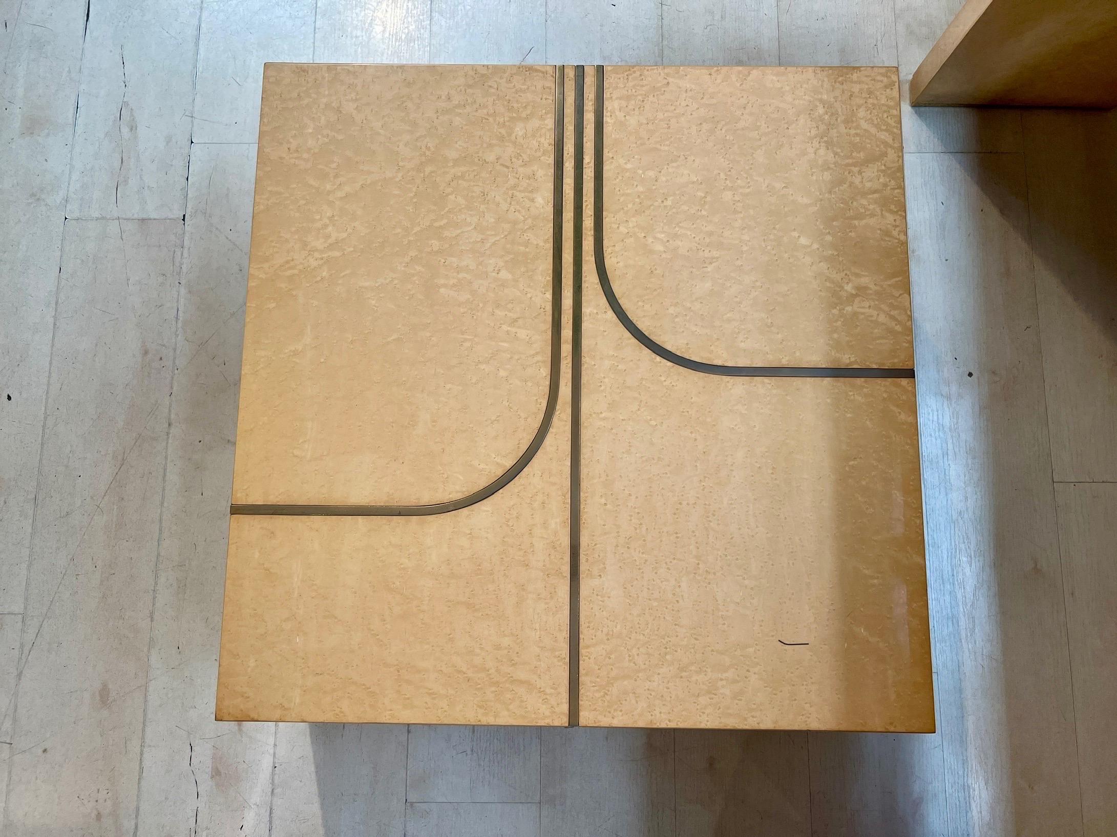 Set of Vintage Birch Burl Console and Coffee Table with Brass Inlays, 1970 For Sale 11