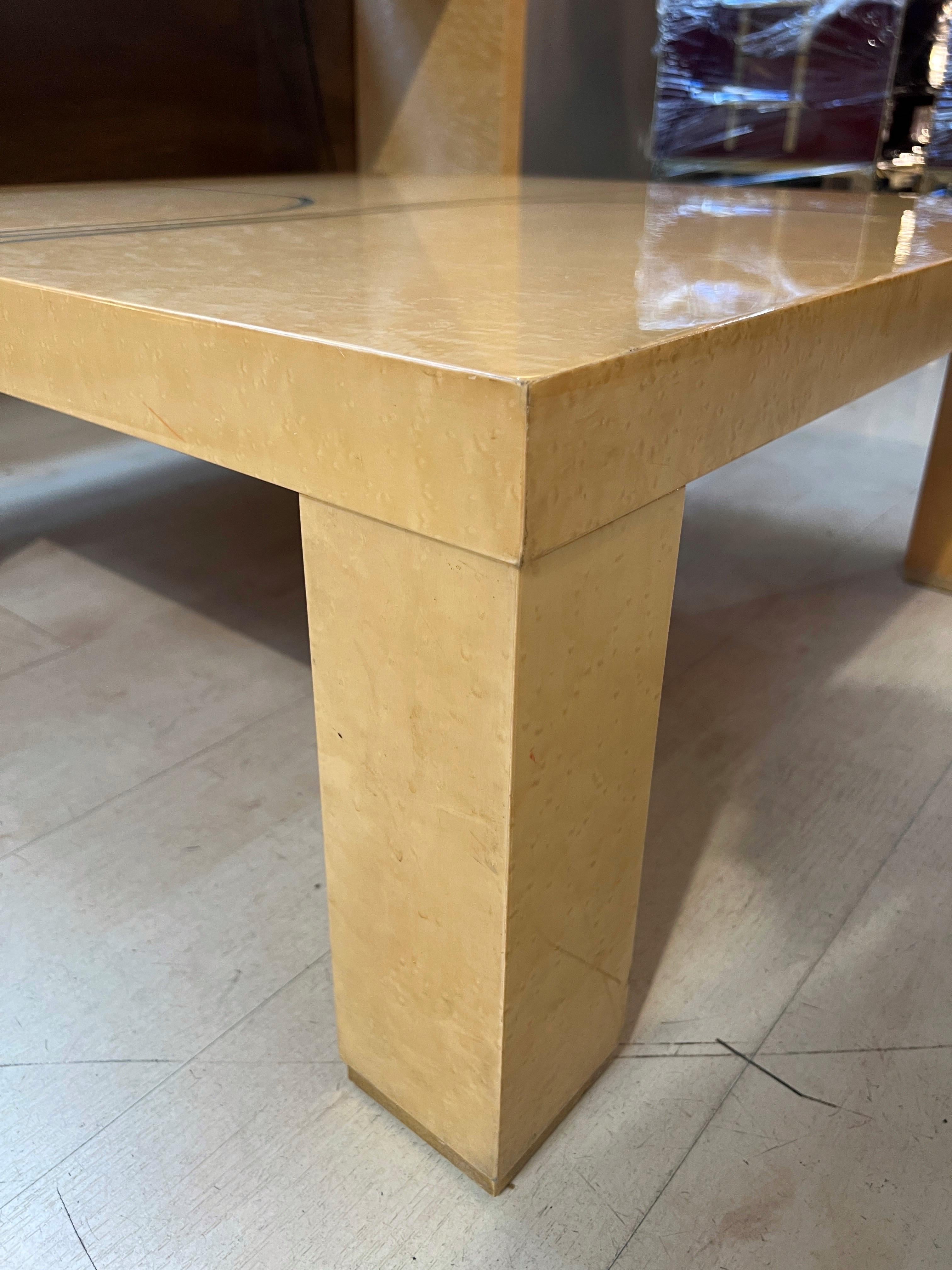 Set of Vintage Birch Burl Console and Coffee Table with Brass Inlays, 1970 For Sale 13