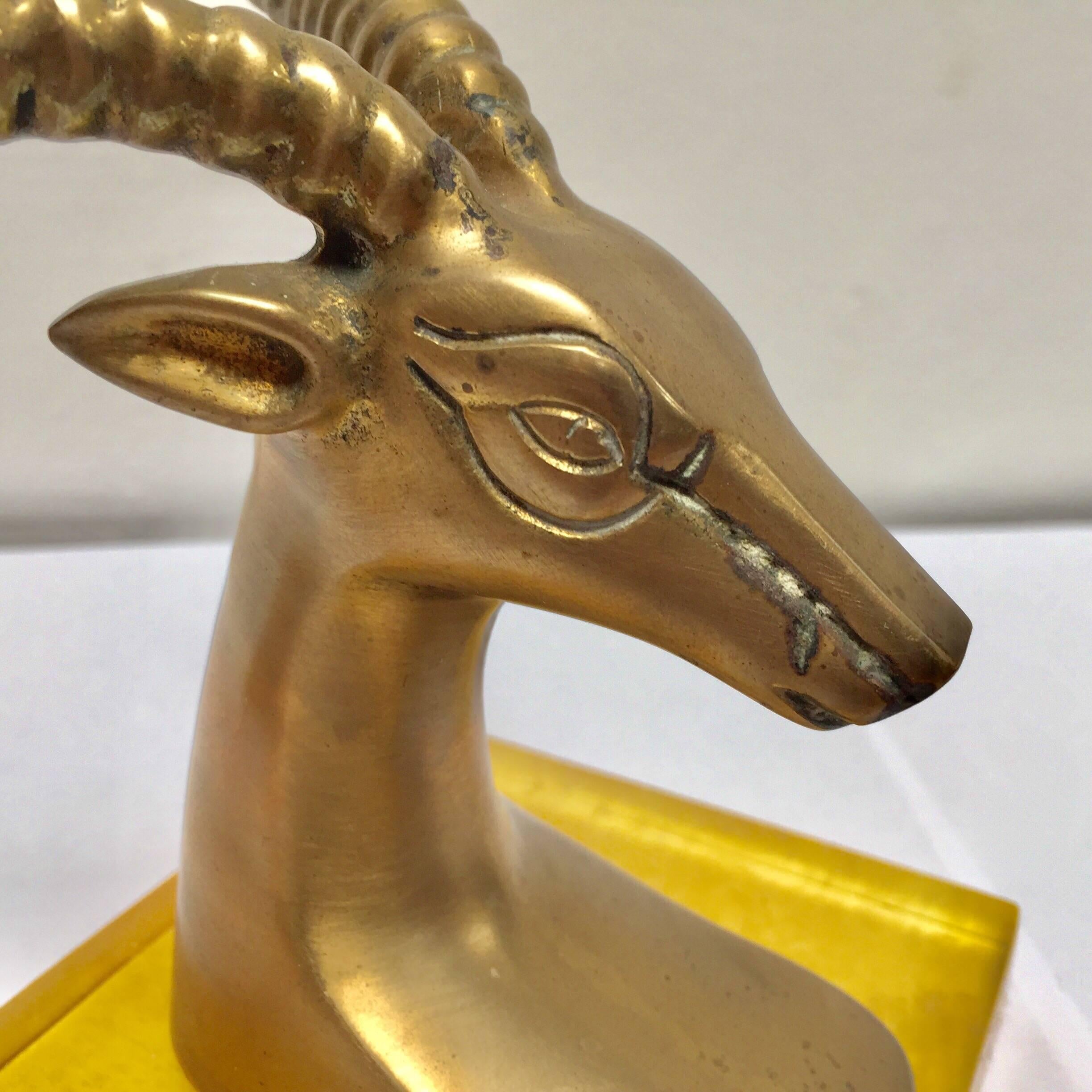 Set of Vintage Brass Antelope Bookends on Lucite Stand 5