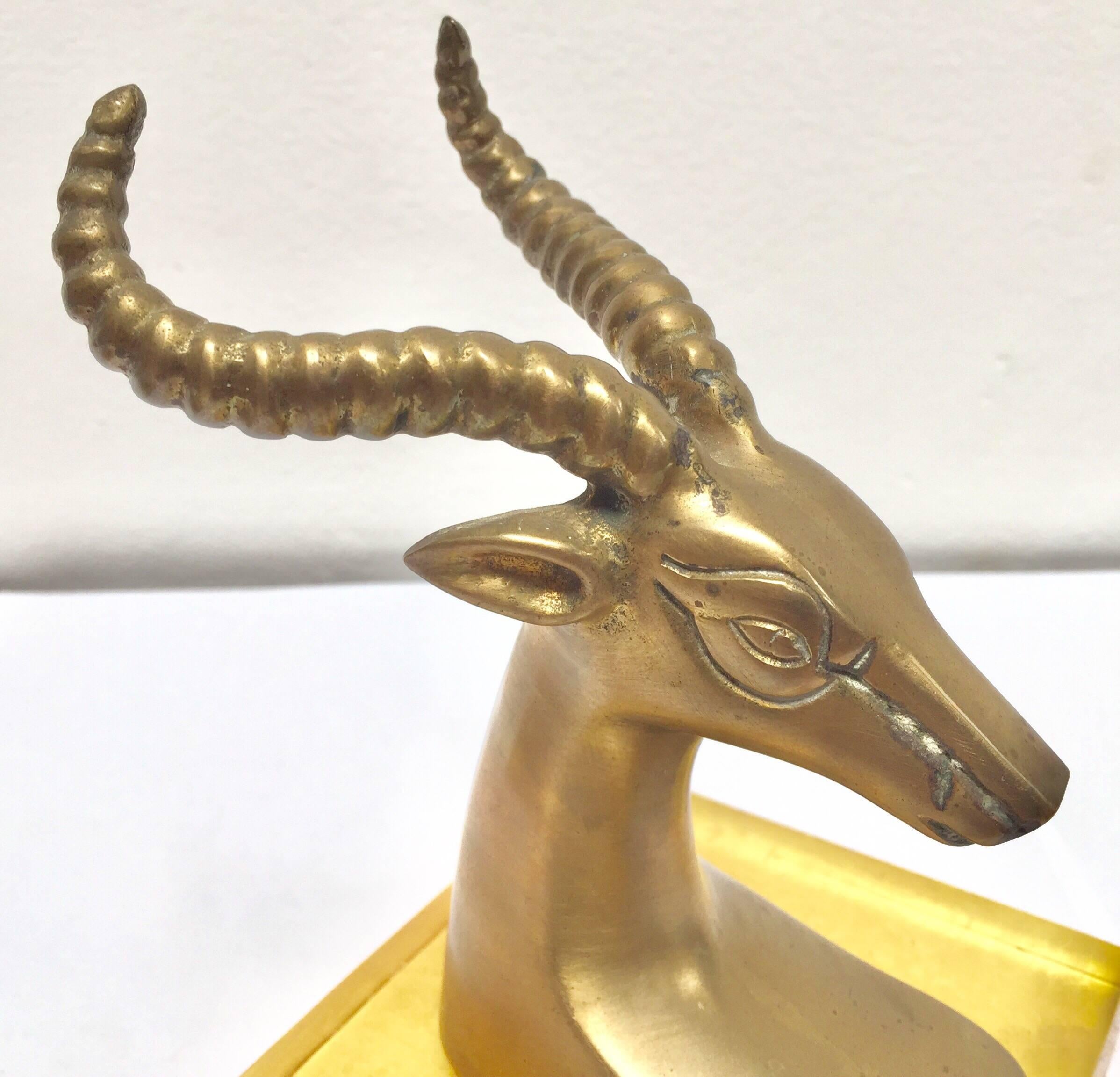 Set of Vintage Brass Antelope Bookends on Lucite Stand 8