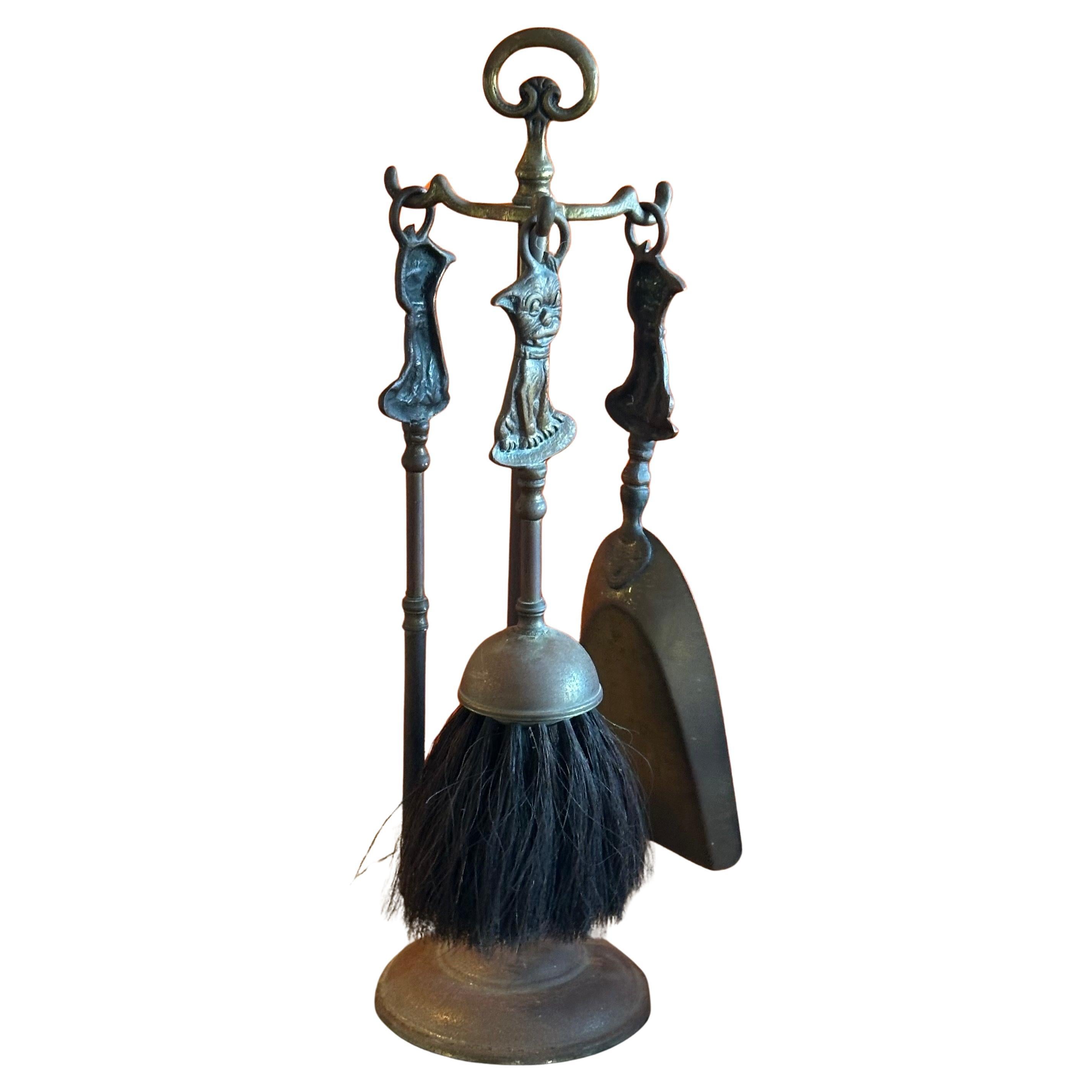 Set of Vintage Brass Fireplace Tools with 