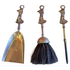 Set of Vintage Brass Fireplace Tools with "Bonzo the Dog" Handles and Stand