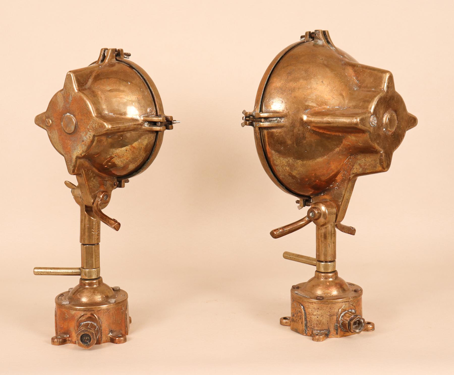 Set of Vintage Brass Industrial Nautical Marine Lanterns In Good Condition In Heath, MA