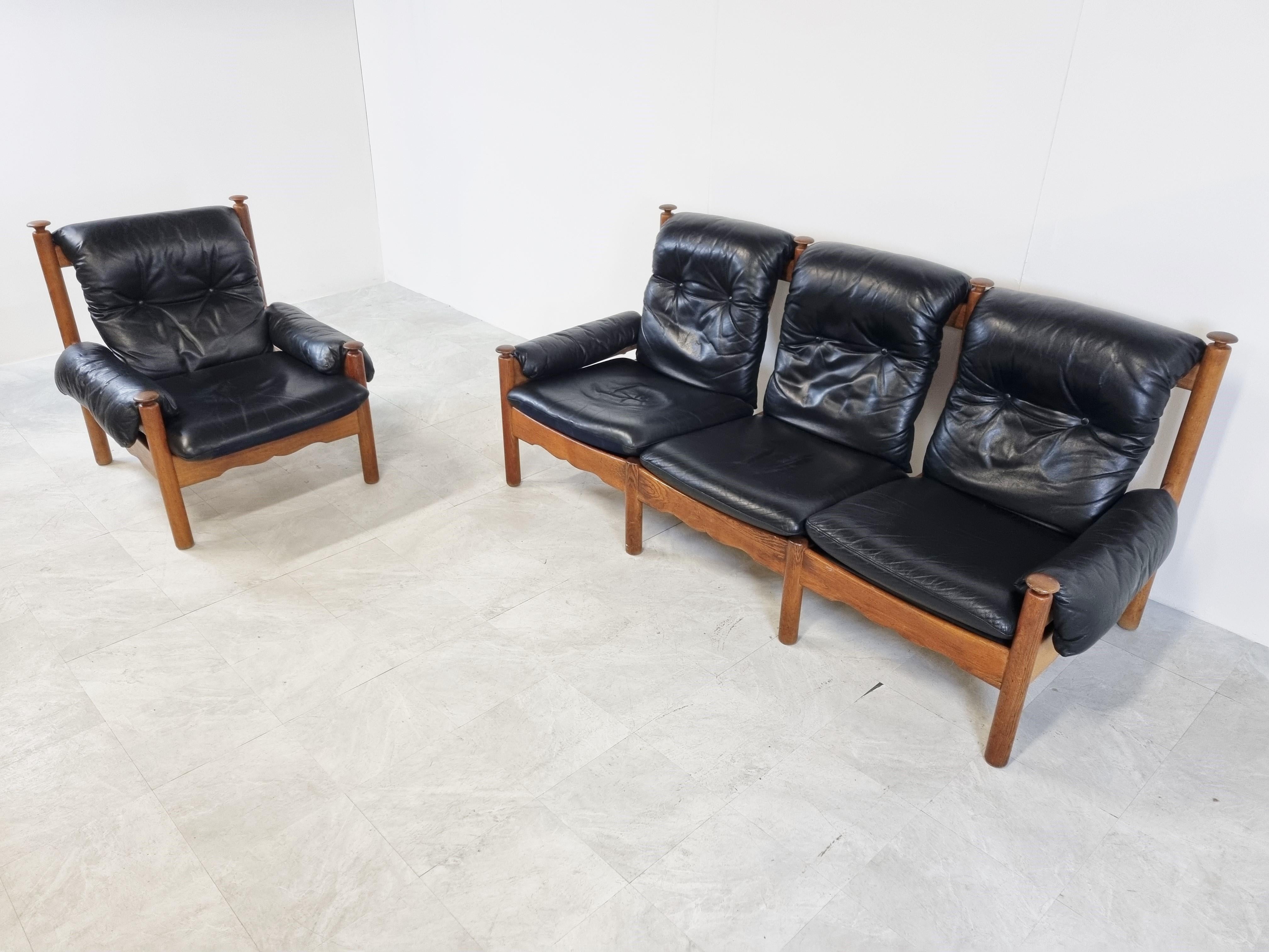 Leather Set of Vintage Brutalist Sofa's, 1970s For Sale