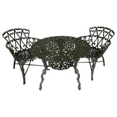 Set of Vintage Cast Aluminum Outdoor Table andTwo Chairs