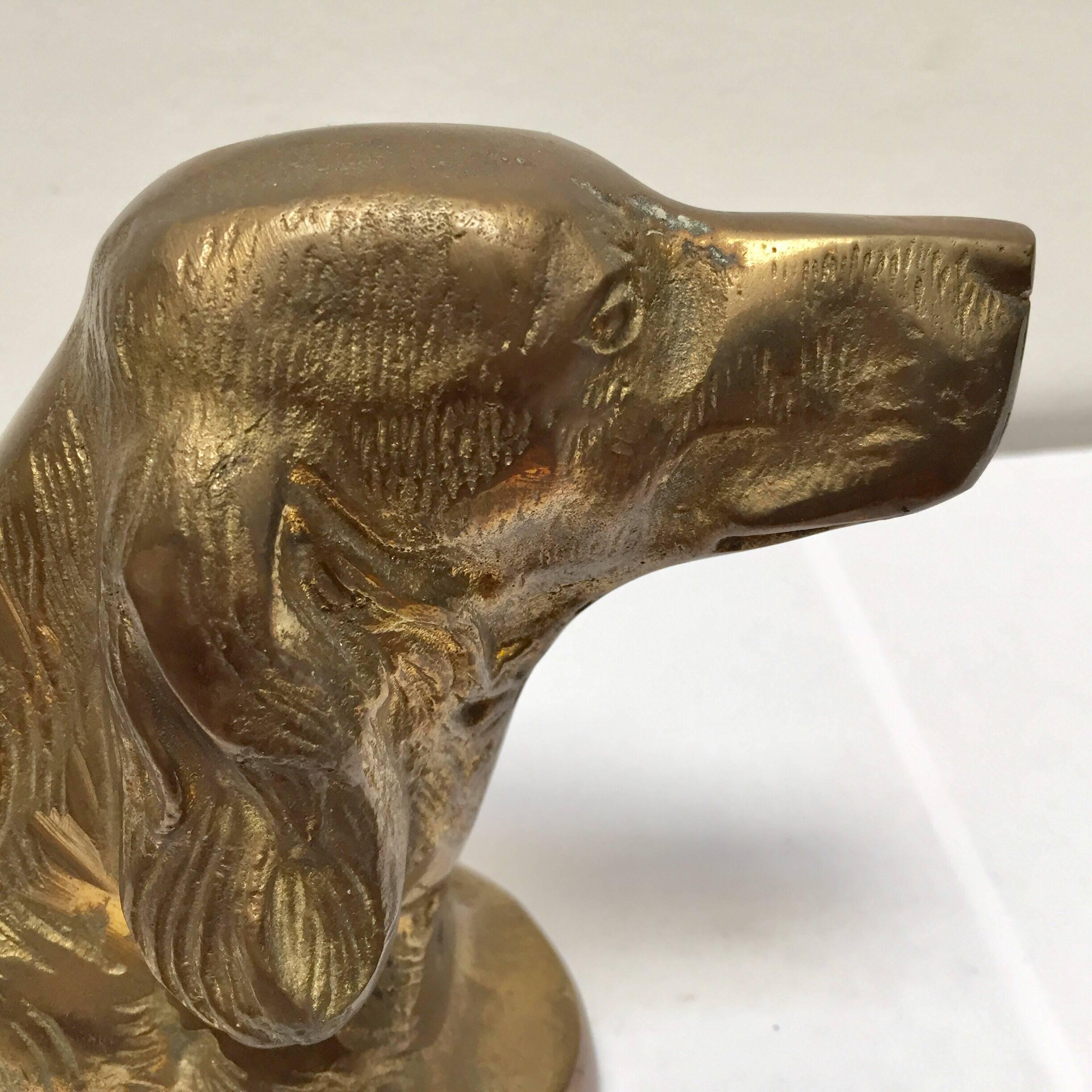20th Century Set of Vintage Cast Brass Sculpture of Beagle Dog Bust Bookends