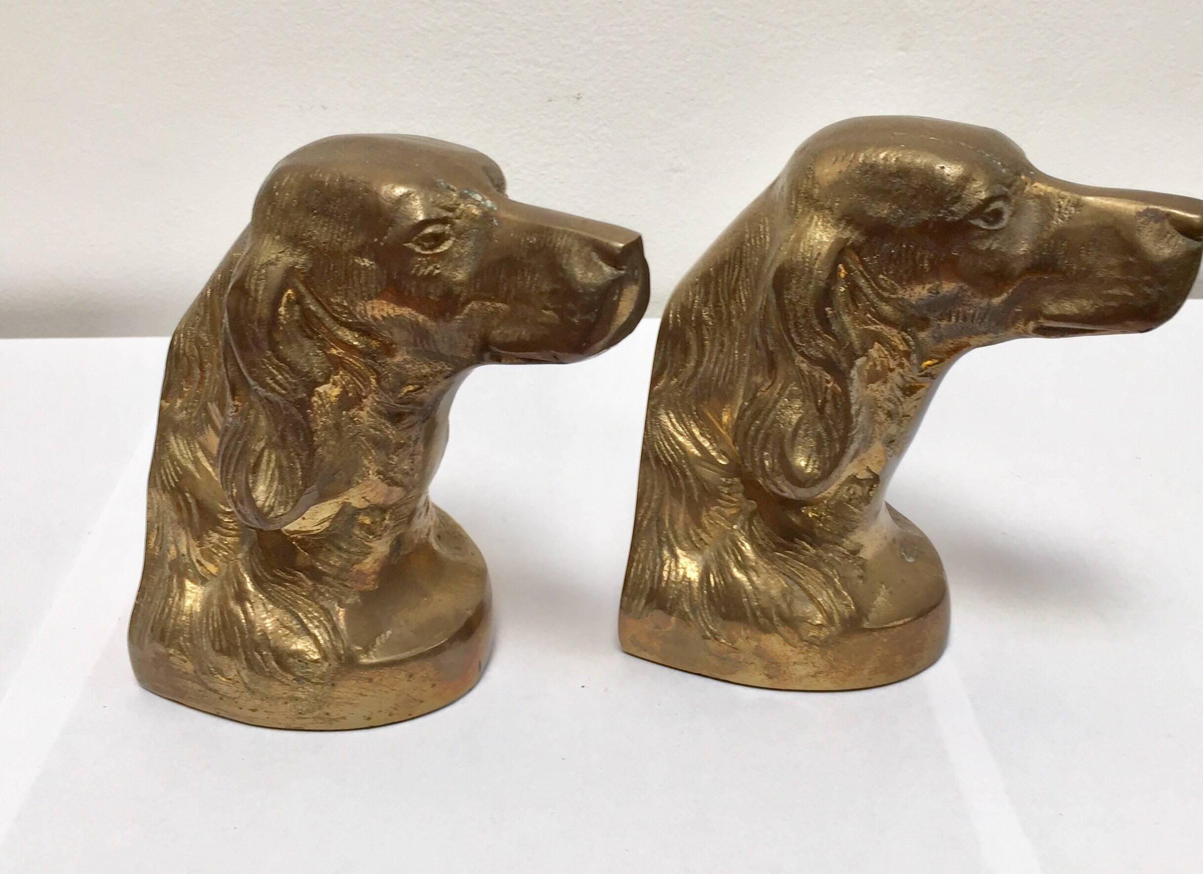 Mid-Century Modern Set of Vintage Cast Brass Sculpture of Beagle Dog Bust Bookends