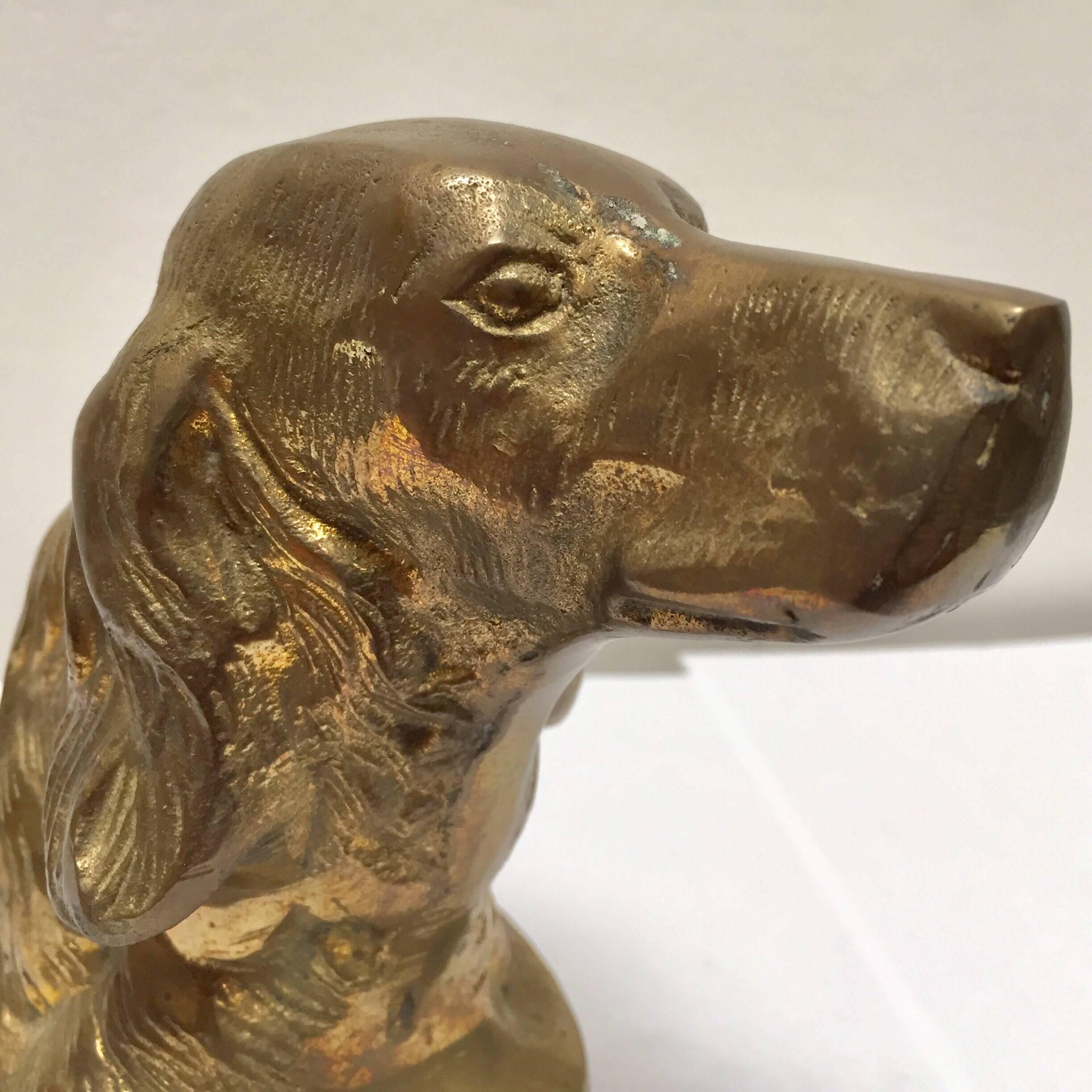 Set of Vintage Cast Brass Sculpture of Beagle Dog Bust Bookends In Good Condition In North Hollywood, CA