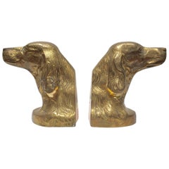Set of Vintage Cast Brass Sculpture of Beagle Dog Bust Bookends