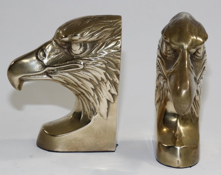 Mid-Century Modern Set of Vintage Cast Brass Sculpture of Eagle Head Bookends