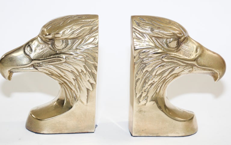 American Set of Vintage Cast Brass Sculpture of Eagle Head Bookends