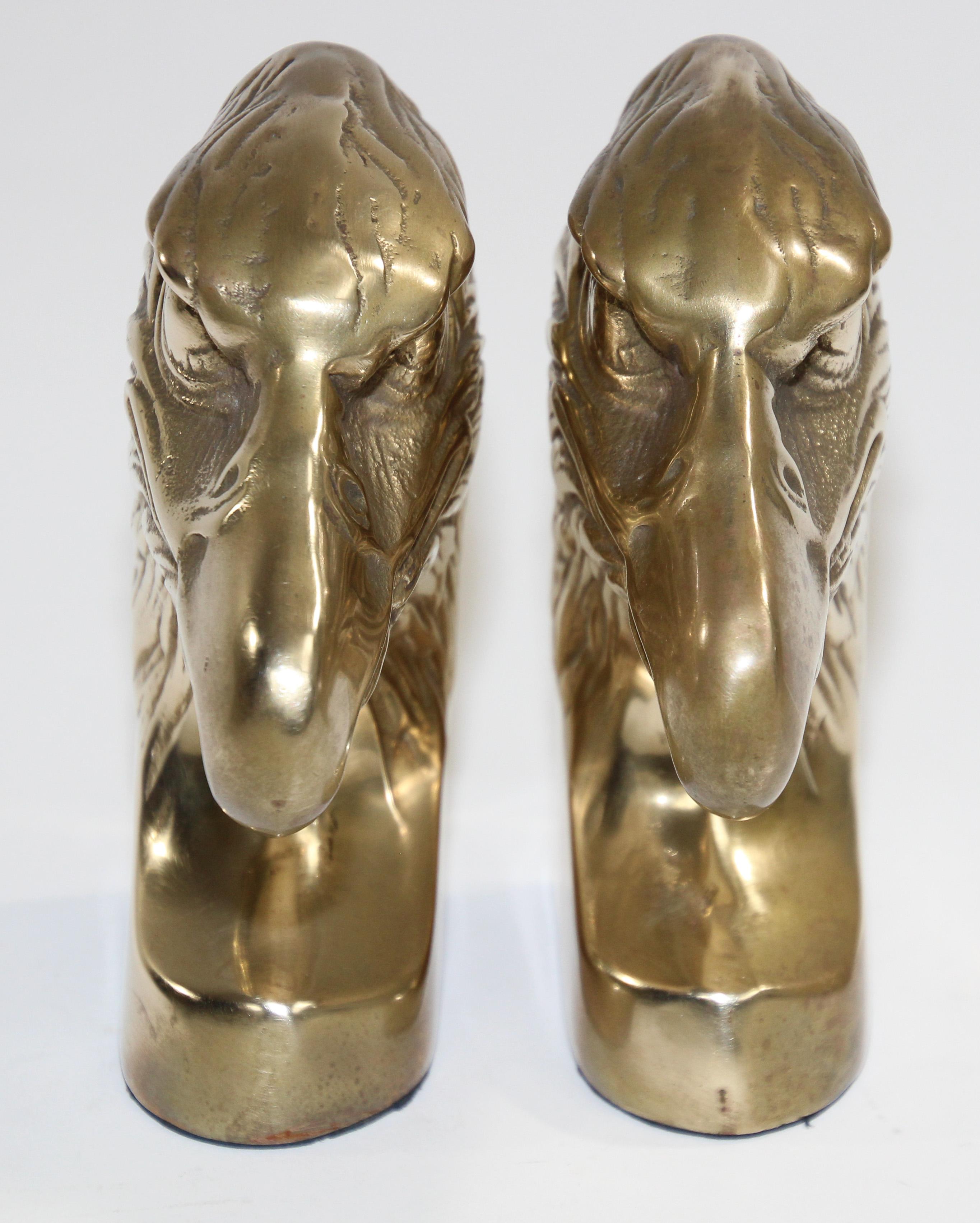 American Set of Vintage Cast Brass Sculpture of Eagle Head Bookends