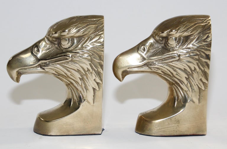 Set of Vintage Cast Brass Sculpture of Eagle Head Bookends 1