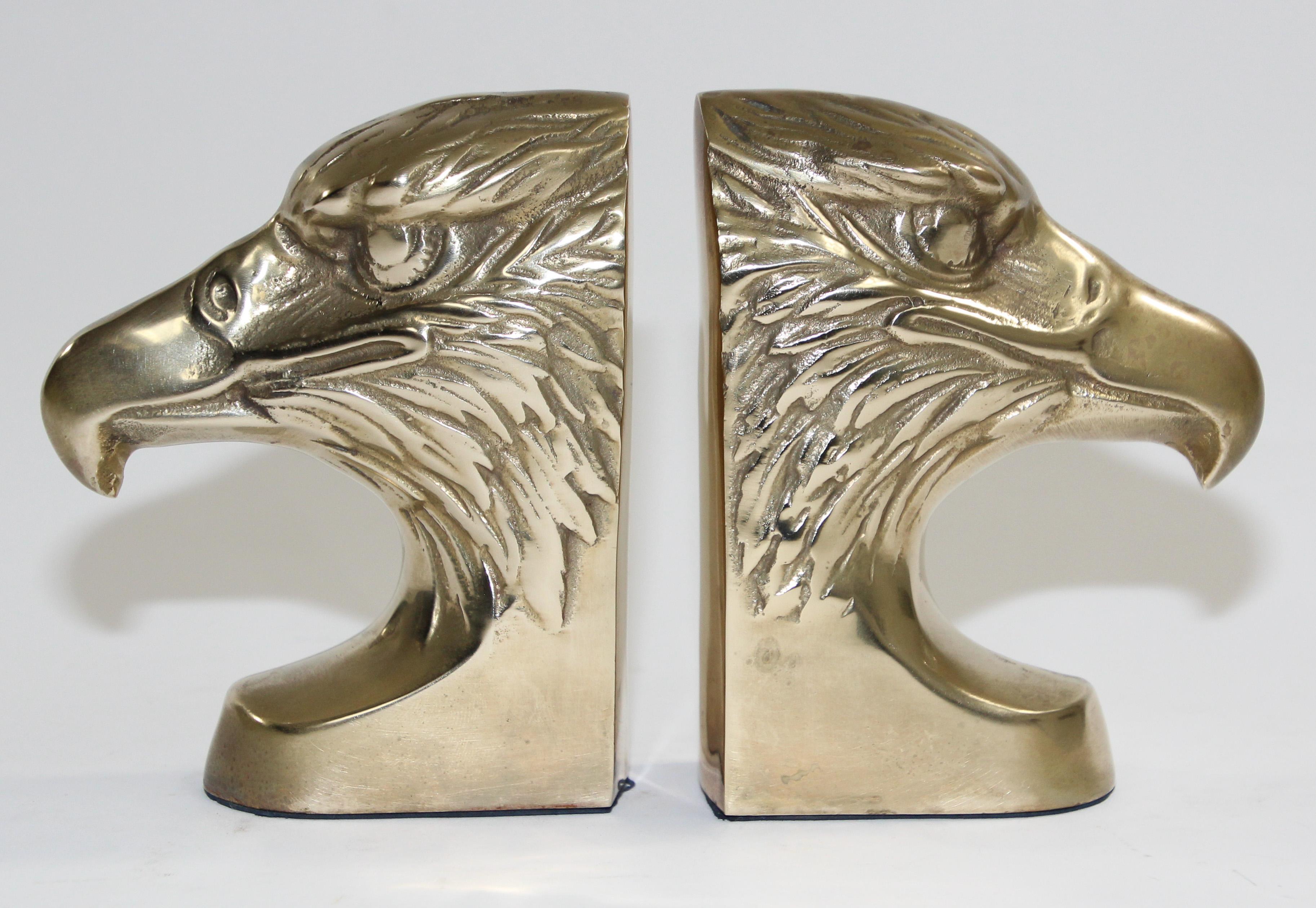 Set of Vintage Cast Brass Sculpture of Eagle Head Bookends 1