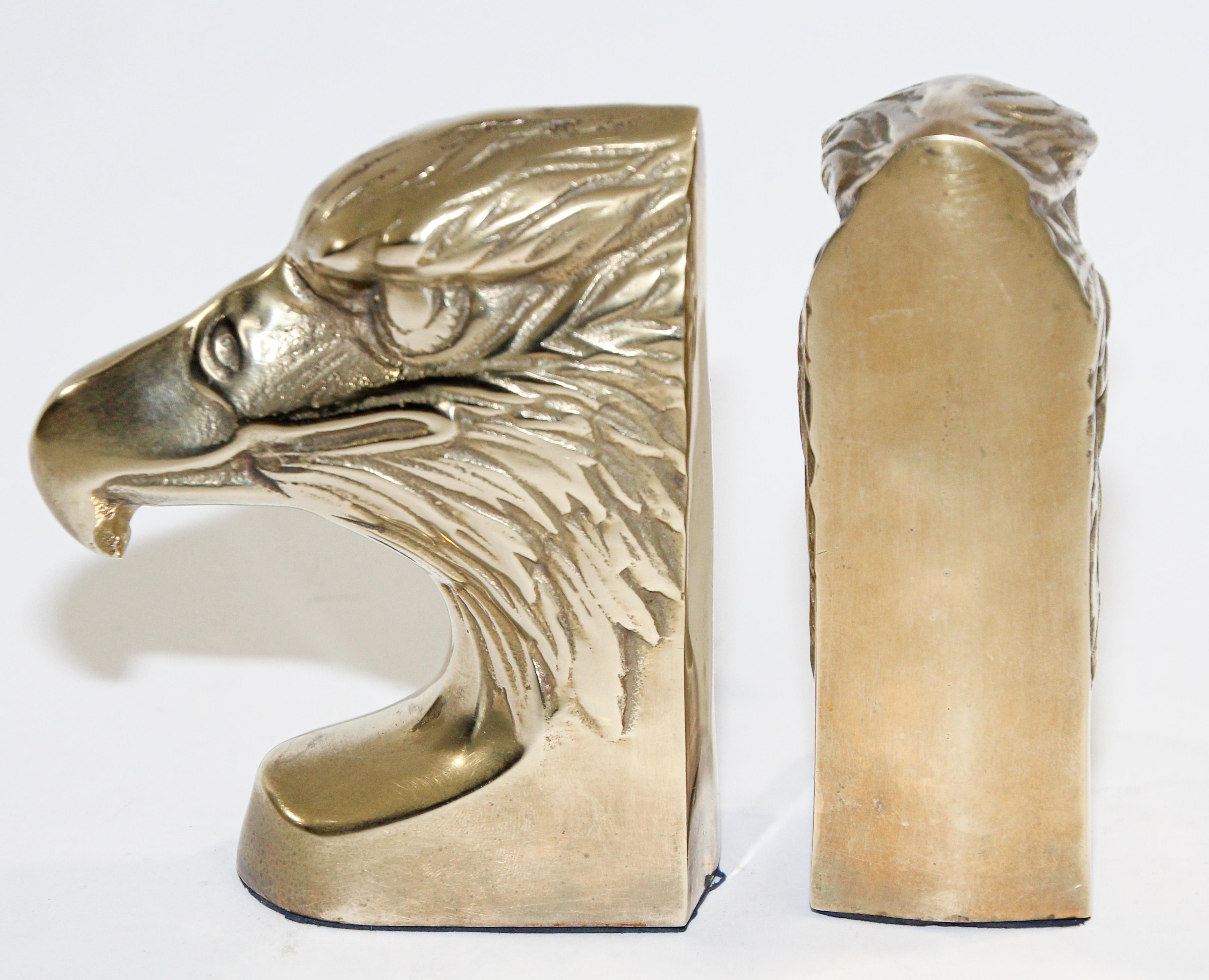 Set of Vintage Cast Brass Sculpture of Eagle Head Bookends 2