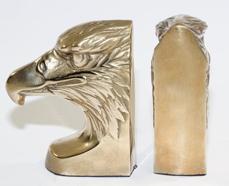 Set of Vintage Cast Brass Sculpture of Eagle Head Bookends 3