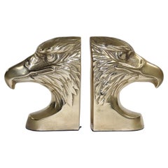 Set of Retro Cast Brass Sculpture of Eagle Head Bookends