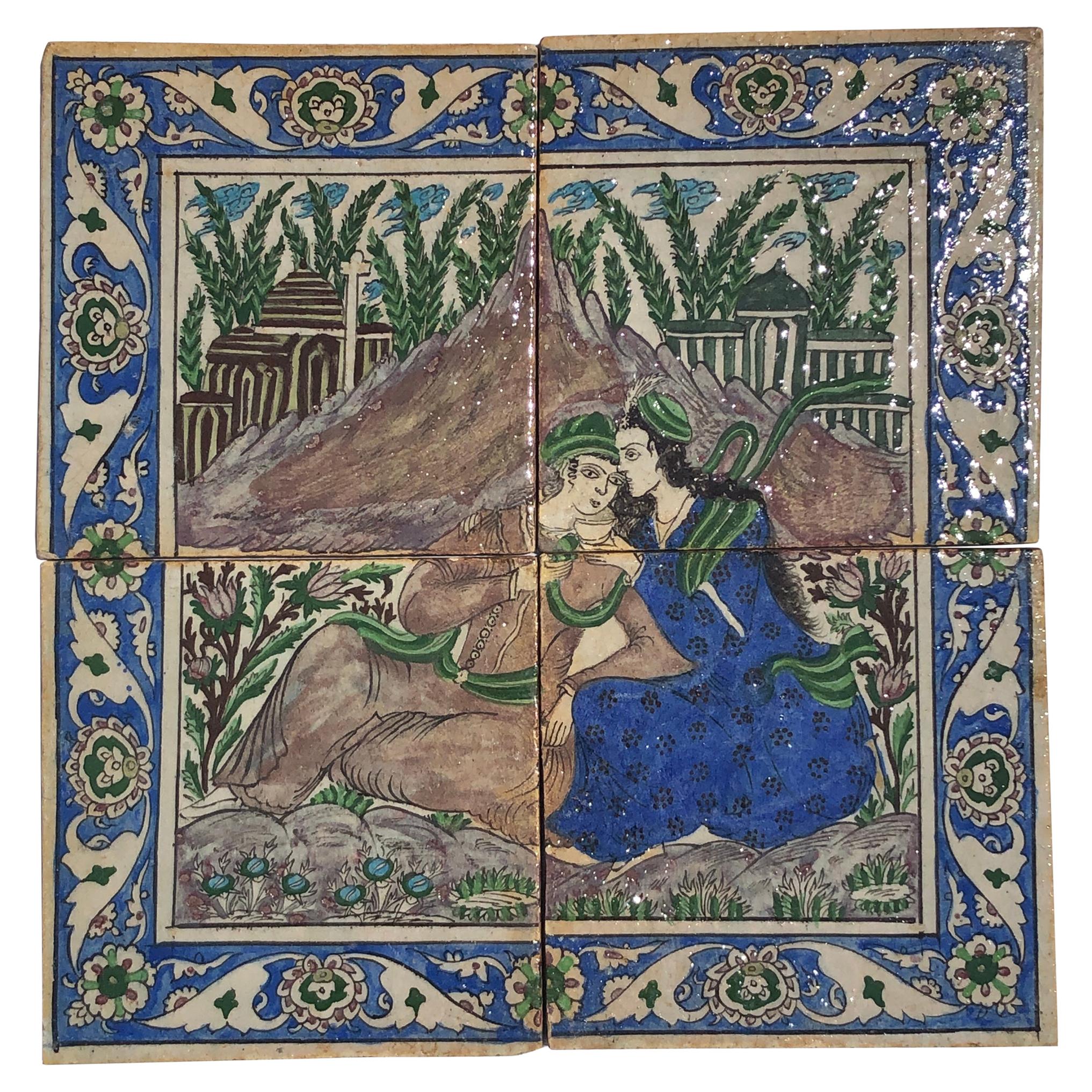 Persian Glazed Ceramic Tile with Archers on Horseback, LargeScale For