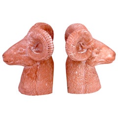 Set of Vintage Ceramic Rams Heads Bookends