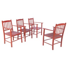 Set of Vintage Chairs in Red Wood in the Style of Ettore Sottsass
