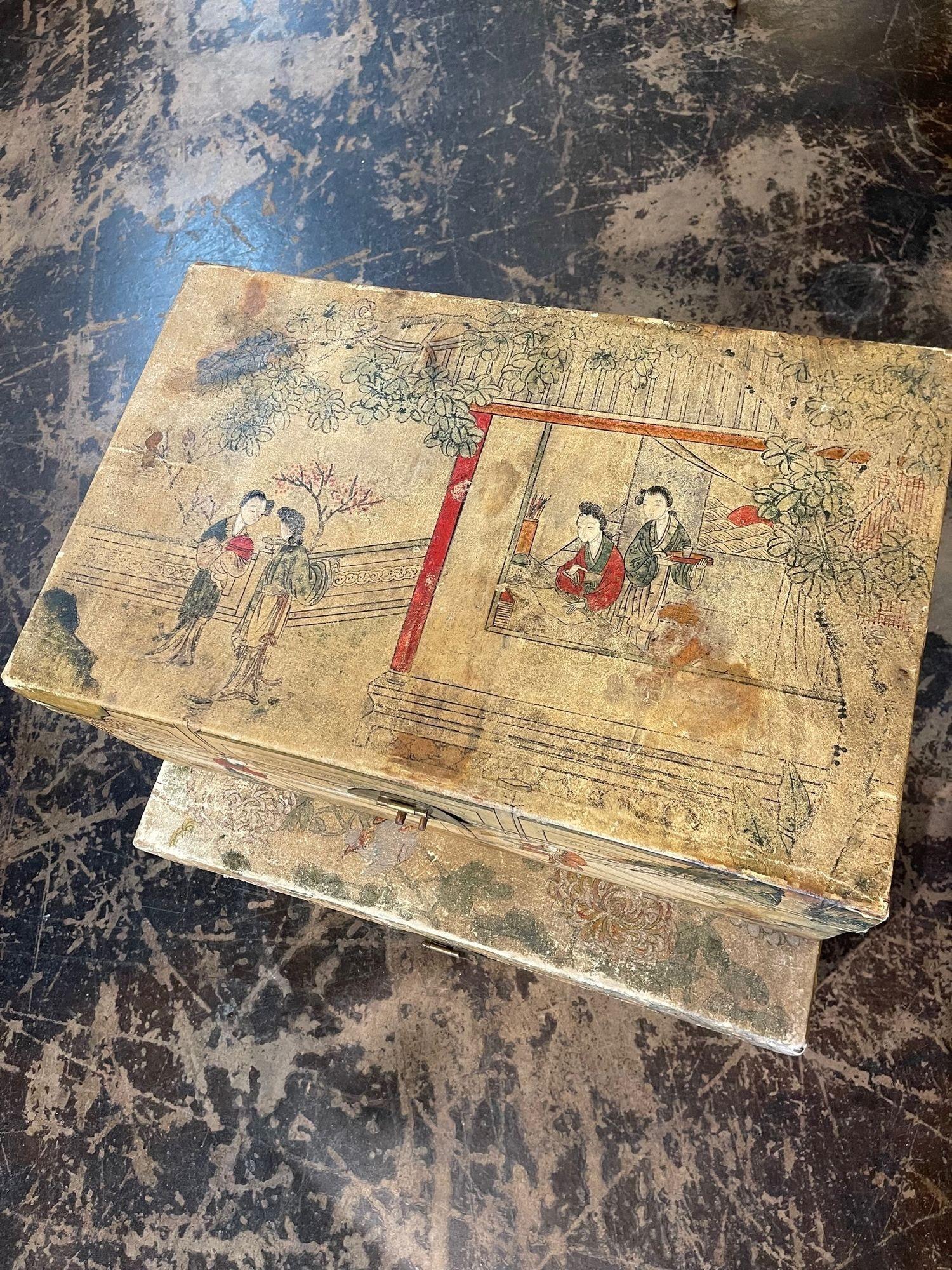 20th Century Set of Vintage Chinese Painted Vellum Wedding Boxes