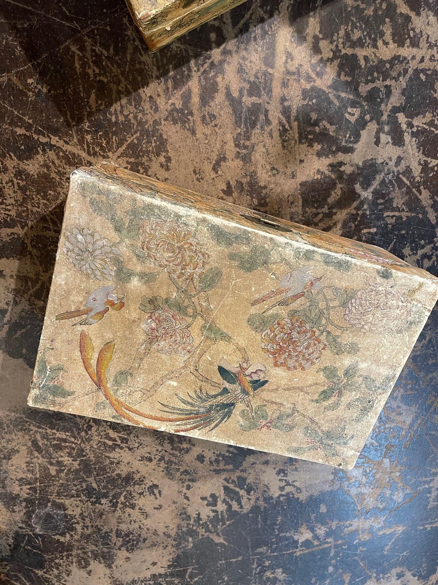 Wood Set of Vintage Chinese Painted Vellum Wedding Boxes