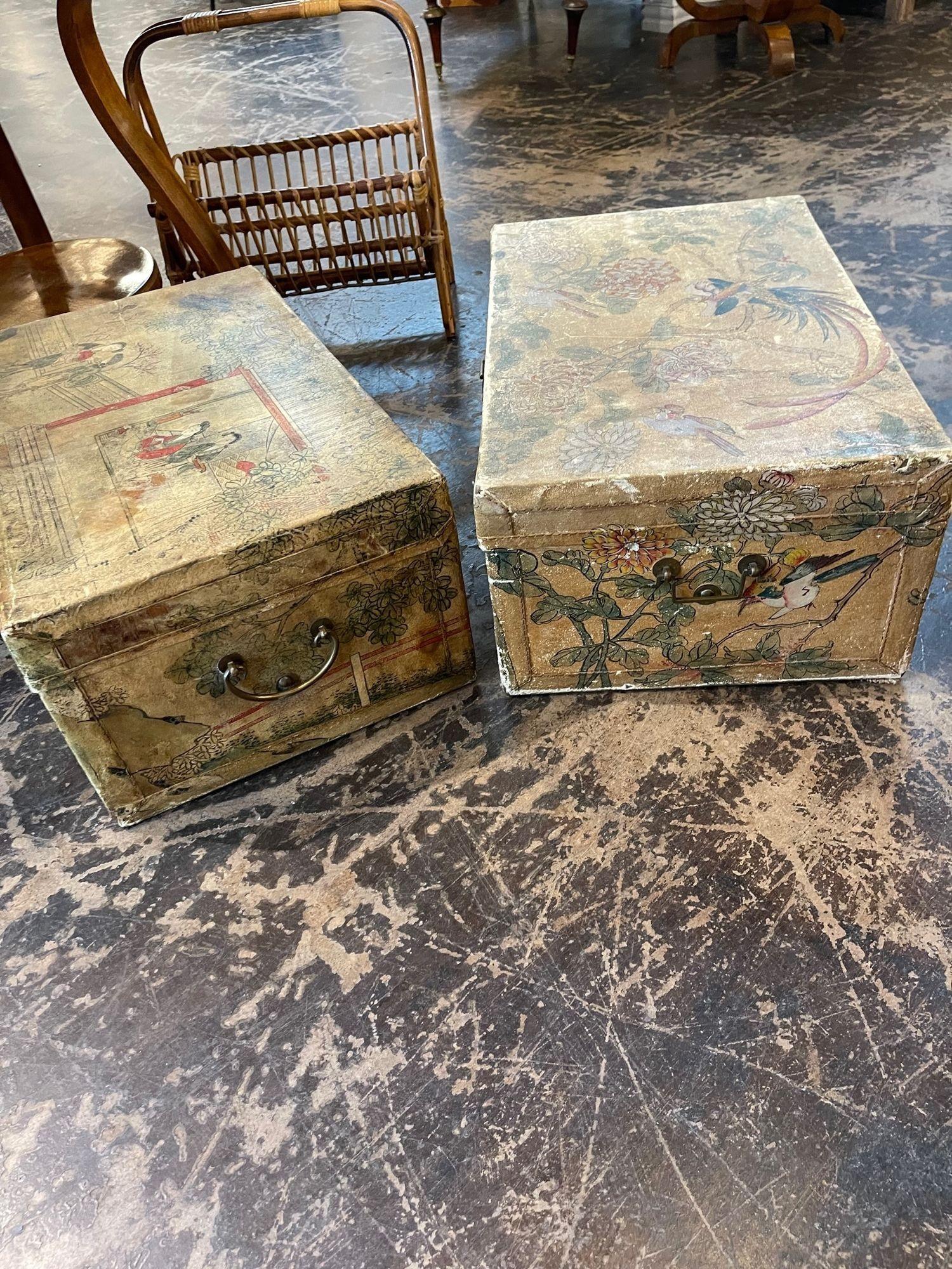 Set of Vintage Chinese Painted Vellum Wedding Boxes 1