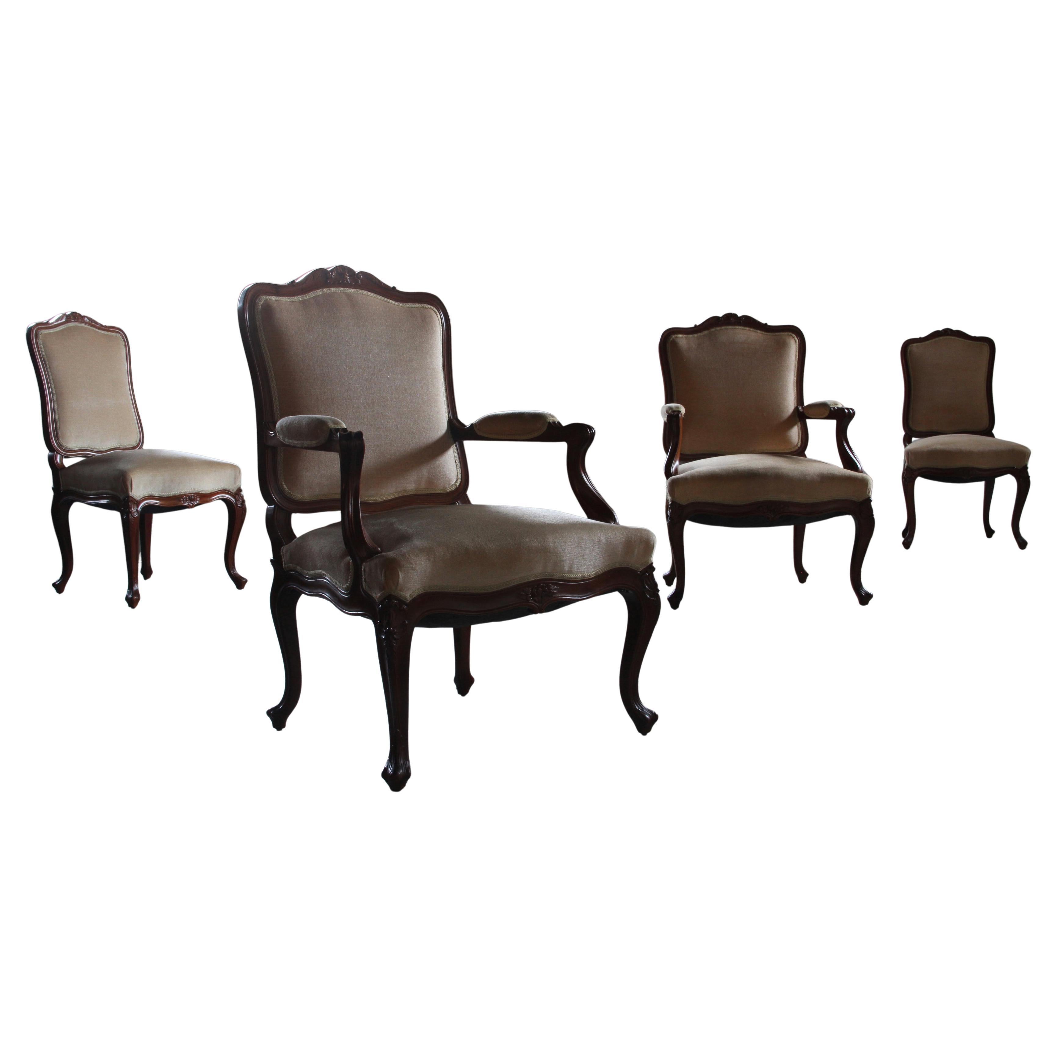 Conjunto de sillones de salón daneses antiguos del siglo XVIII, estilo Luis XV