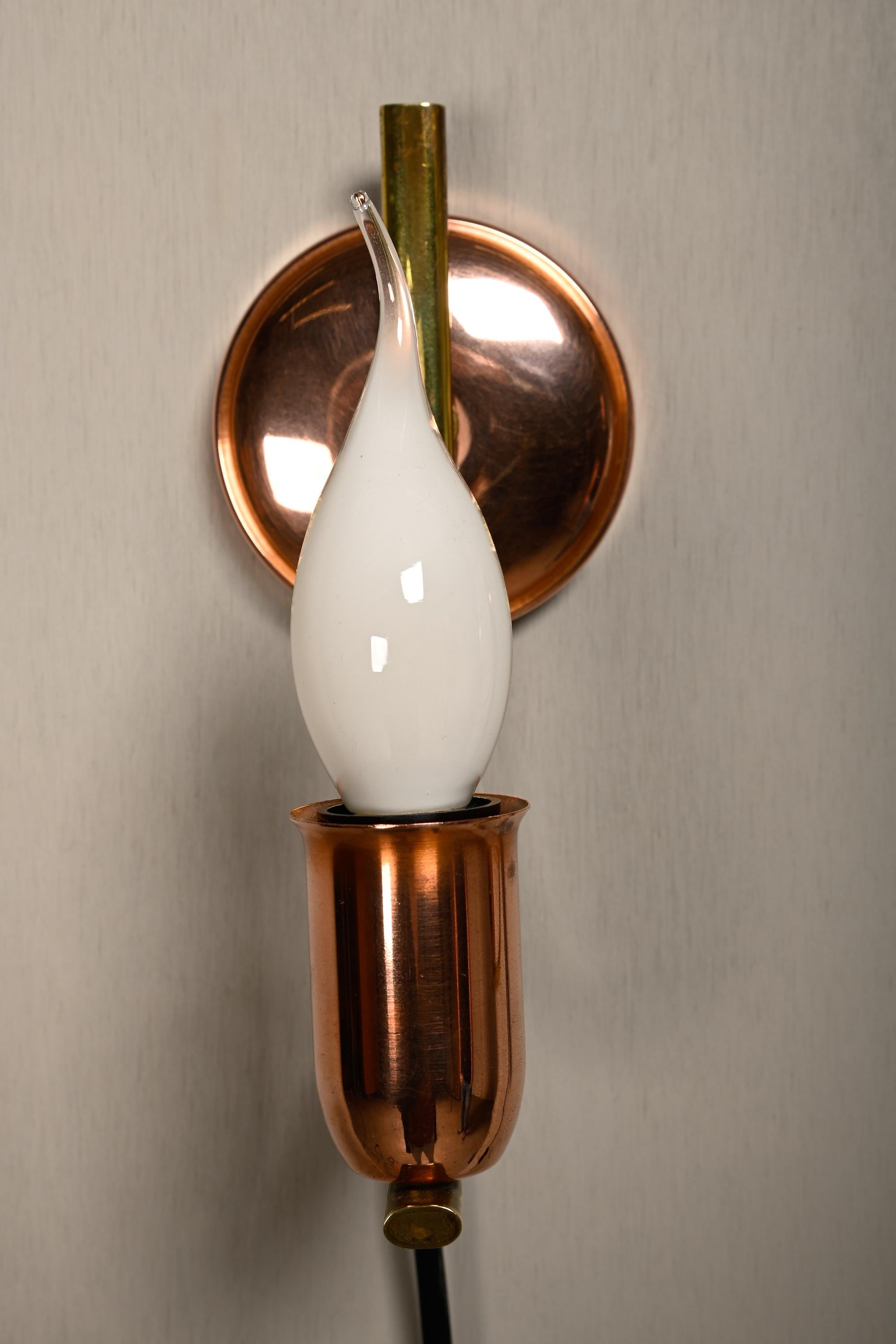 Set of vintage Danish Modern Brass and Copper Wall Sconces, 1950's For Sale 6