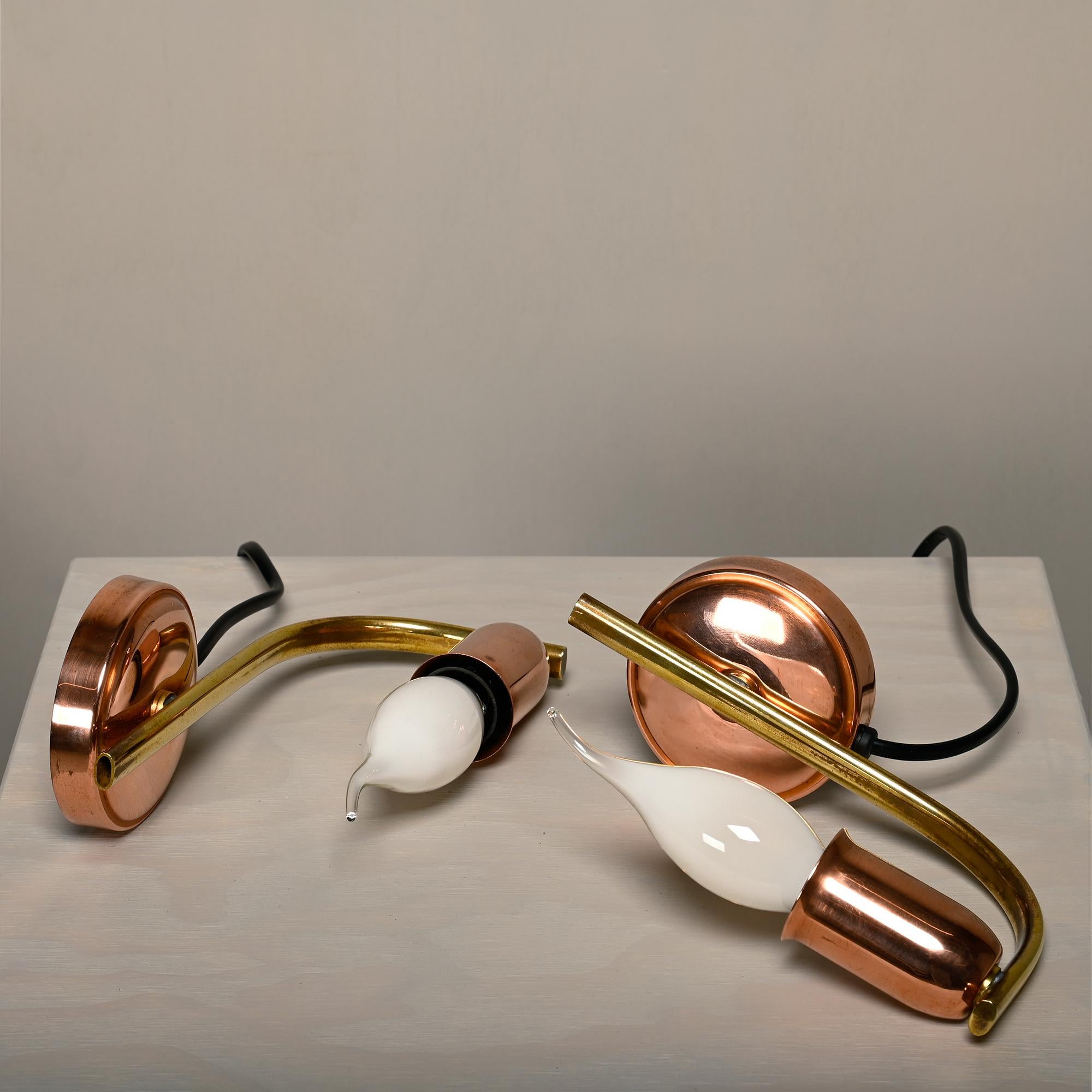 Set of vintage Danish Modern Brass and Copper Wall Sconces, 1950's For Sale 8