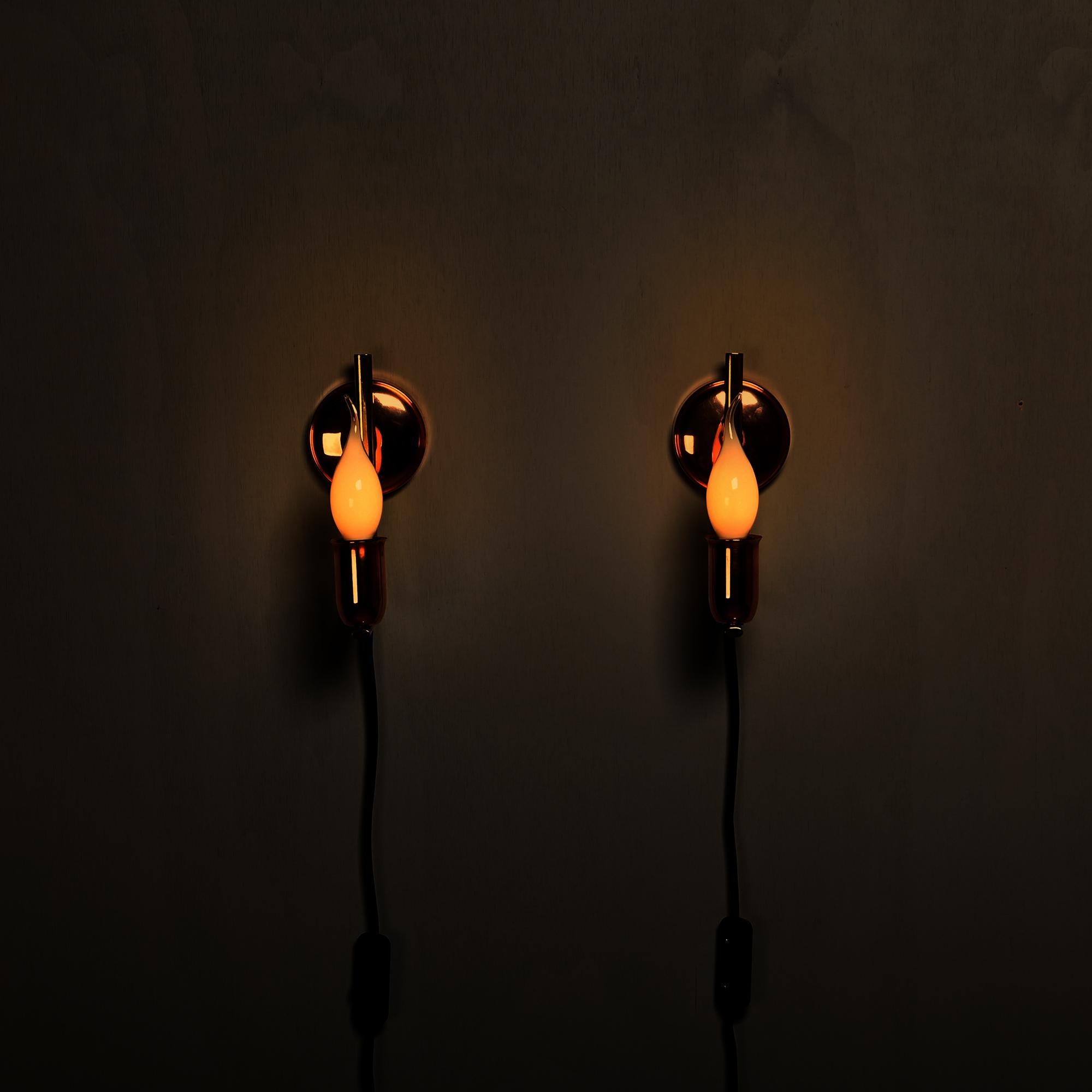 Set of vintage Danish Modern Brass and Copper Wall Sconces, 1950's For Sale 2