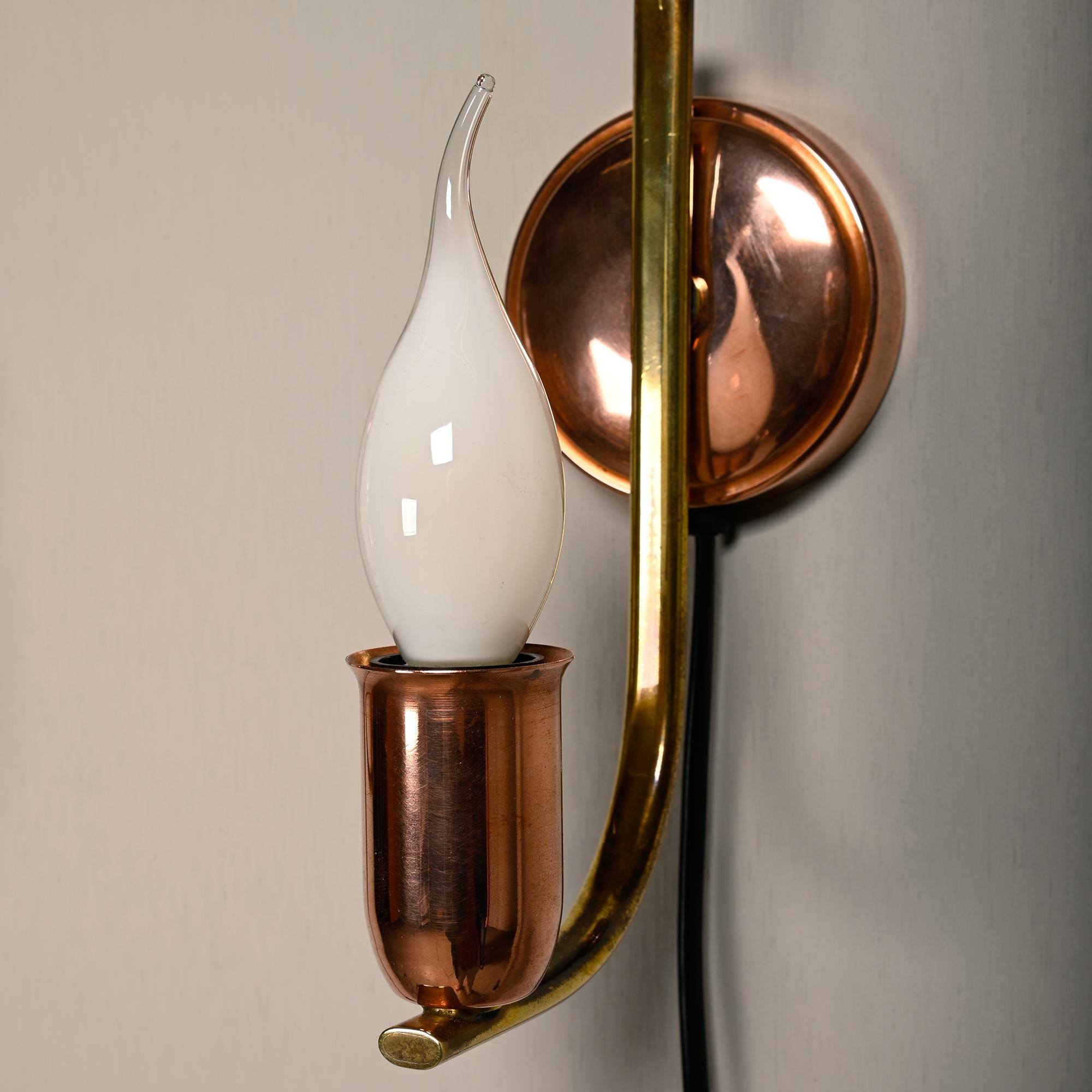 Set of vintage Danish Modern Brass and Copper Wall Sconces, 1950's For Sale 3