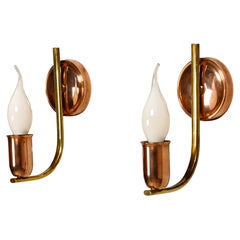 Set of vintage Danish Modern Brass and Copper Wall Sconces, 1950's