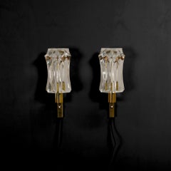 Set of vintage Danish Modern Brass and Glass Wall Sconces, 1970's