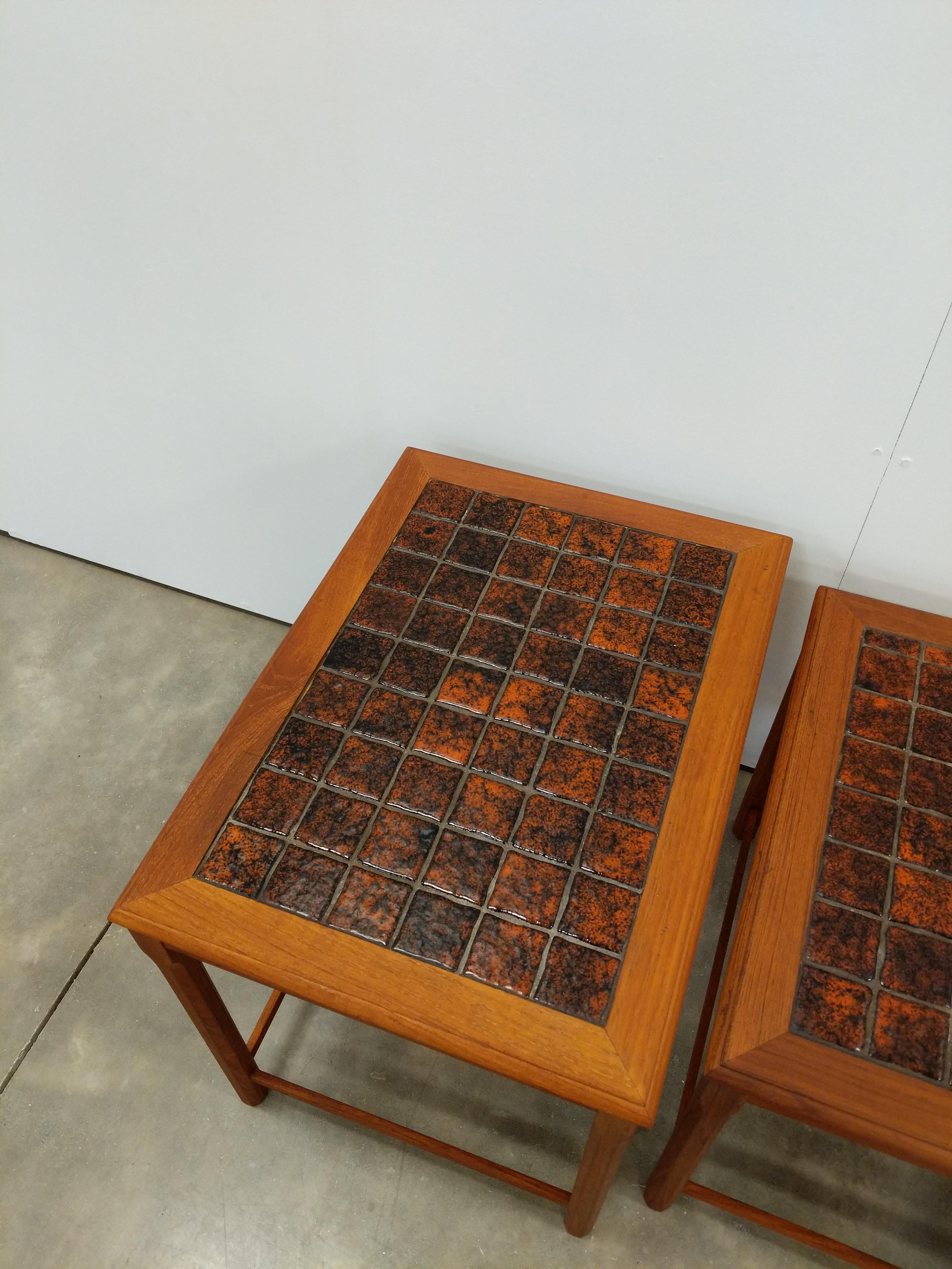 Set of Vintage Danish Modern Teak and Tile Nesting Tables For Sale 1